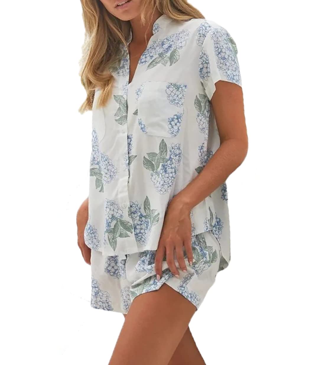 Xfileen Women's Short Sleeve Printed Pajama Set - Soft Sleepwear for Summer Nights