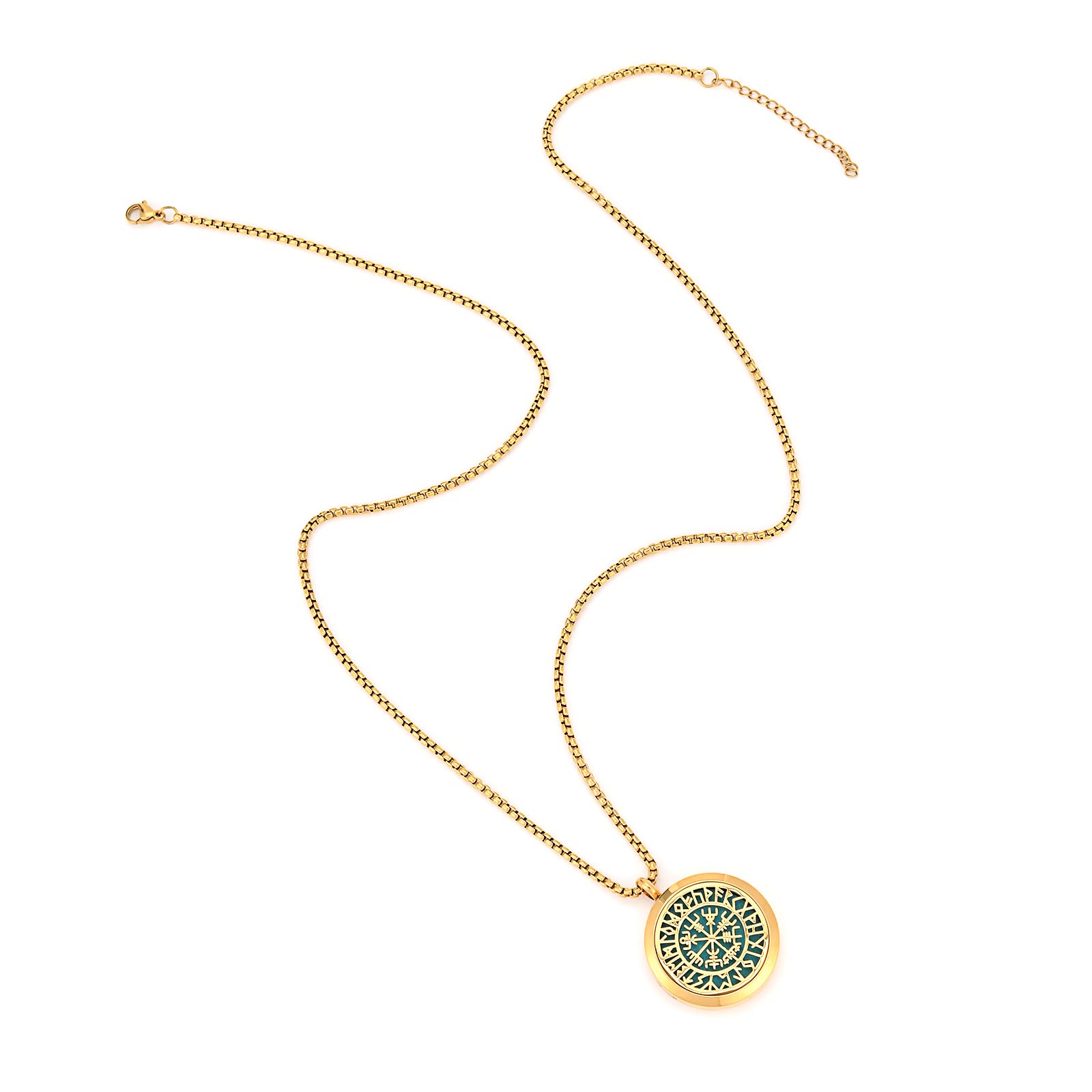 Norse Vikings Amulet Essential Oil Diffuser Necklace - Stainless Steel Aromatherapy Locket for Women - Gold Scent Jewelry for Stress Relief, Yoga & Meditation Accessories
