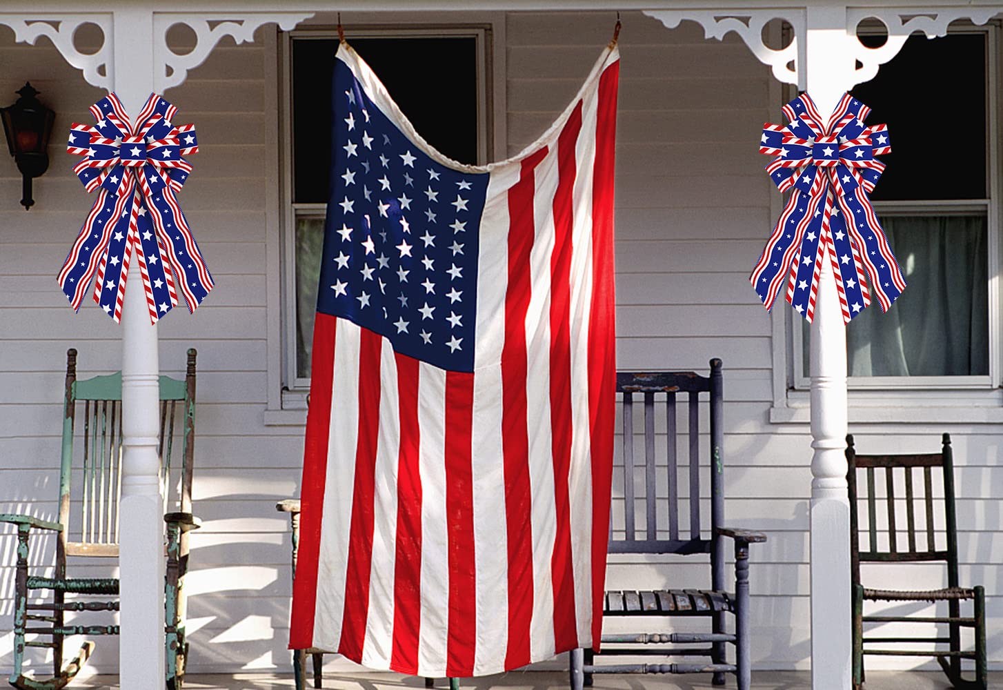 ALIBBON Patriotic Wreath Bows - Red White Blue 4th of July Decor for Doors