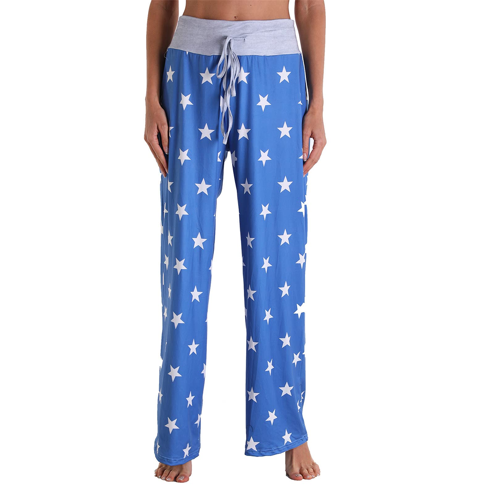 Women's Plus Size Casual Work Pants - High Waist Wide Leg Stretch Loose Comfortable Printing Pants for Office & Everyday Wear - Size 30