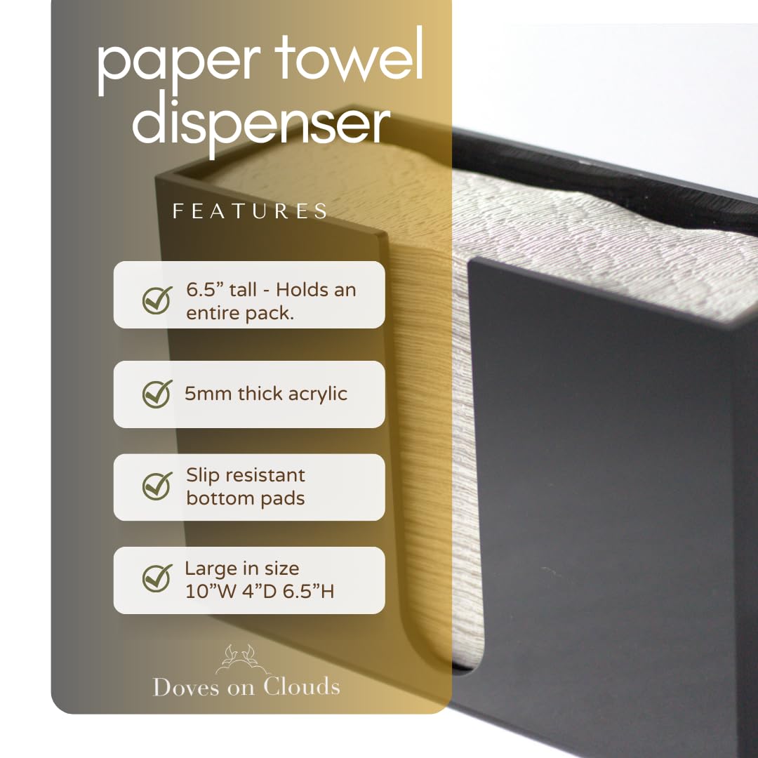 Black Acrylic Countertop Paper Towel Dispenser - Folded Napkin Holder for Kitchen & Bathroom | C-Fold, Z-Fold, Trifold Multifold Towel Storage | Space-Saving & Hygienic Solution for Restaurants, Offices & Homes
