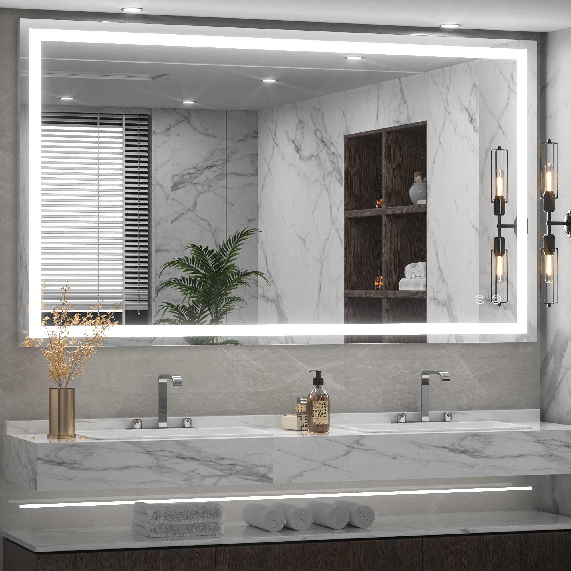 TETOTE 40 x 24 Inch LED Bathroom Mirror with Dimmable Lights - Anti-Fog, Waterproof Vanity Makeup Mirror with Tempered Glass - Perfect for Wall Mounted Bathroom Decor, Makeup Application & Shaving