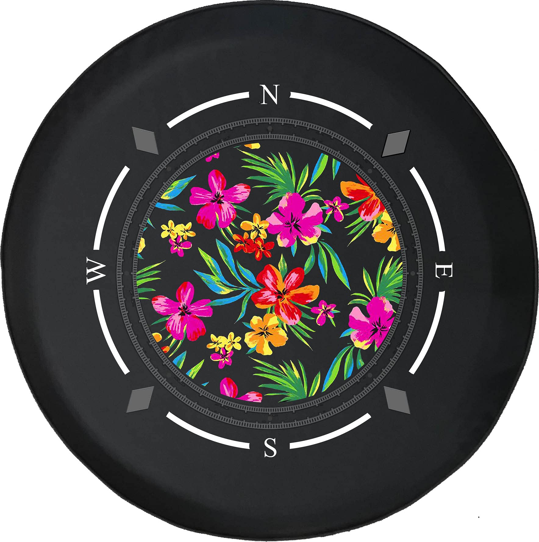 American Unlimited Spare Tire Cover with Compass & Floral Design - Universal Fit for SUV, Trailer, RV & Most Vehicles - Perfect for Off-Road Adventures & Outdoor Camping