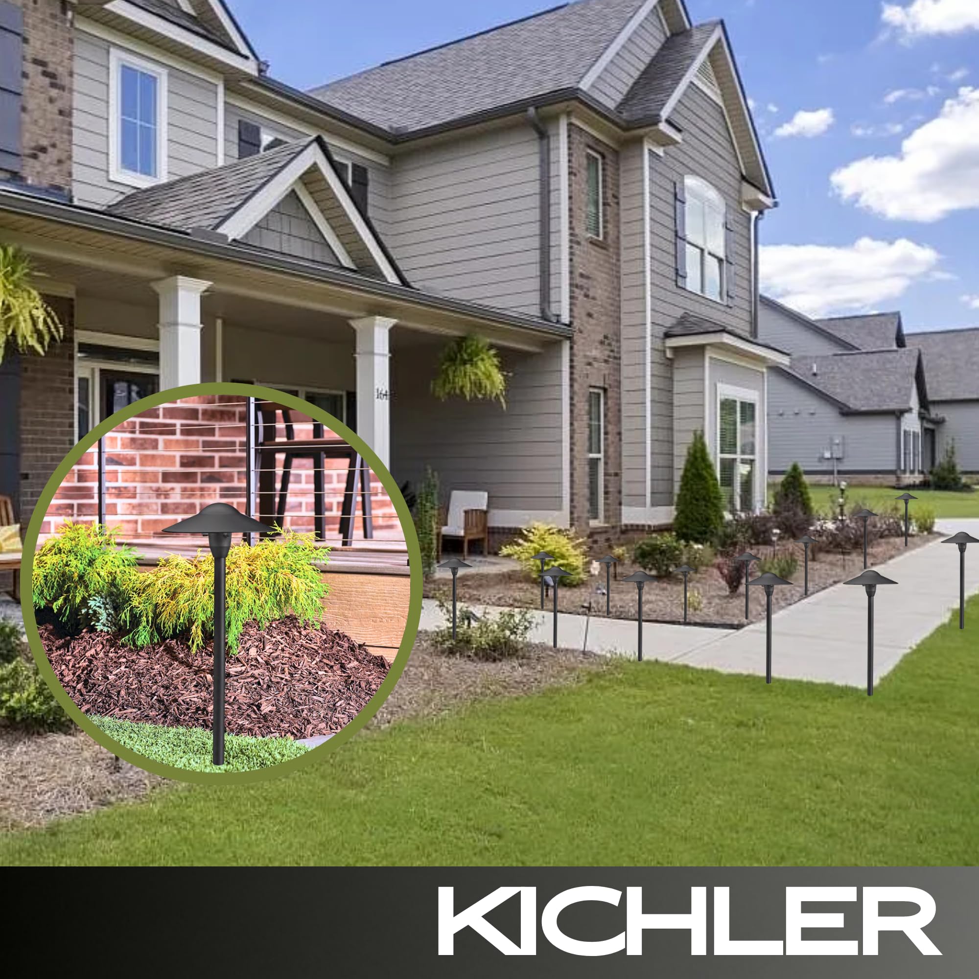 Kicher 12V Landscape Path Lighting Fixture - 4 Pack, 16.25W T5 Wedge Base, Textured Black (8.25