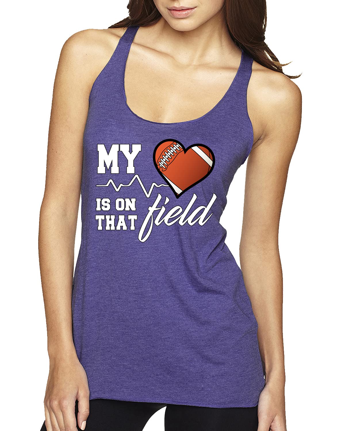 My Heart is On That Football Field Sports Tri-Blend Racerback Tank Top - Breathable Workout Top for Women, Soft Athletic Shirt for Running, Gym & Football Training - Perfect for Sports Fans & Active Lifestyles