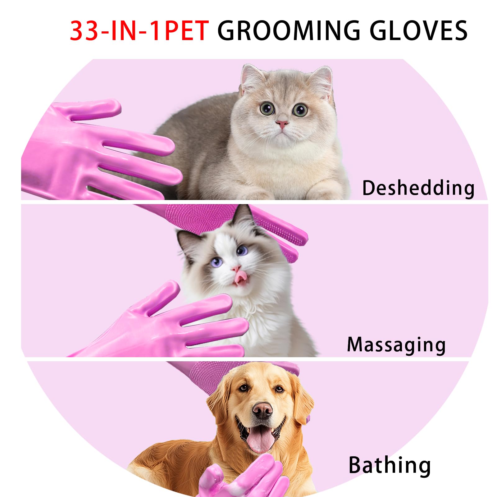 Premium Heat Resistant Silicone Pet Grooming Gloves for Dogs & Cats - 5 Finger Design with High Density Teeth - Gentle Brushing & Massaging for Shedding, Bathing & Bonding (Pink) - Perfect for Home Grooming & Pet Spa Days