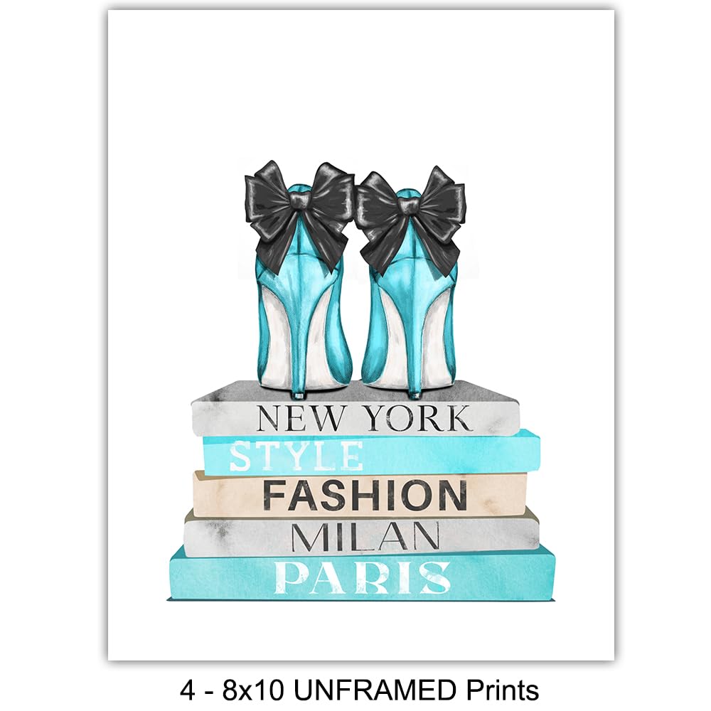 Yellowbird Art & Design Glam Wall Art & Decor - Fashion Designer Poster Set - Luxury Home Decor for Women & Teens - Pink Blue Bling Glamour Wall Art - Haute Couture Gift for Bedroom, Living Room & Dorm Decor