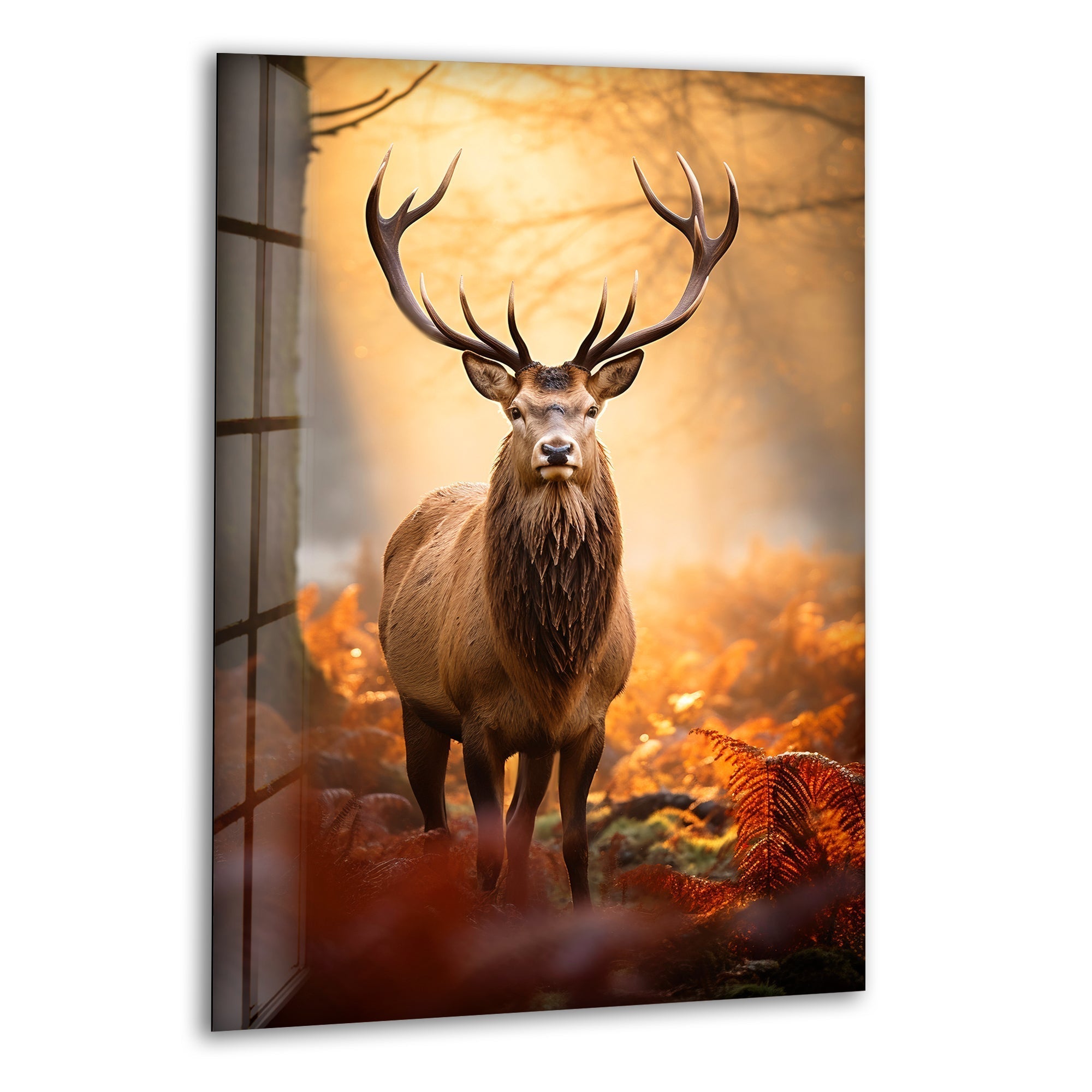 Autumn Deer Glass Wall Art - Elegant Handmade Deer Silhouette Window Decor for Fall & Thanksgiving - Perfect for Home, Office, and Seasonal Holiday Decoration