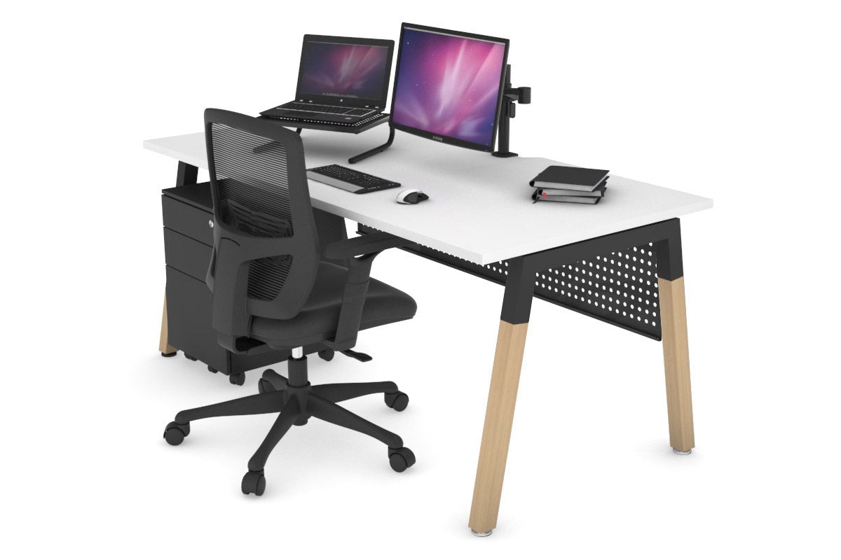 Premium Quadro A Legs Office Desk with Wood Legs & Cross Beam - 1800L x 800W with Cable Management Scallop - Perfect for Home Office, Study Room & Workspace Organization