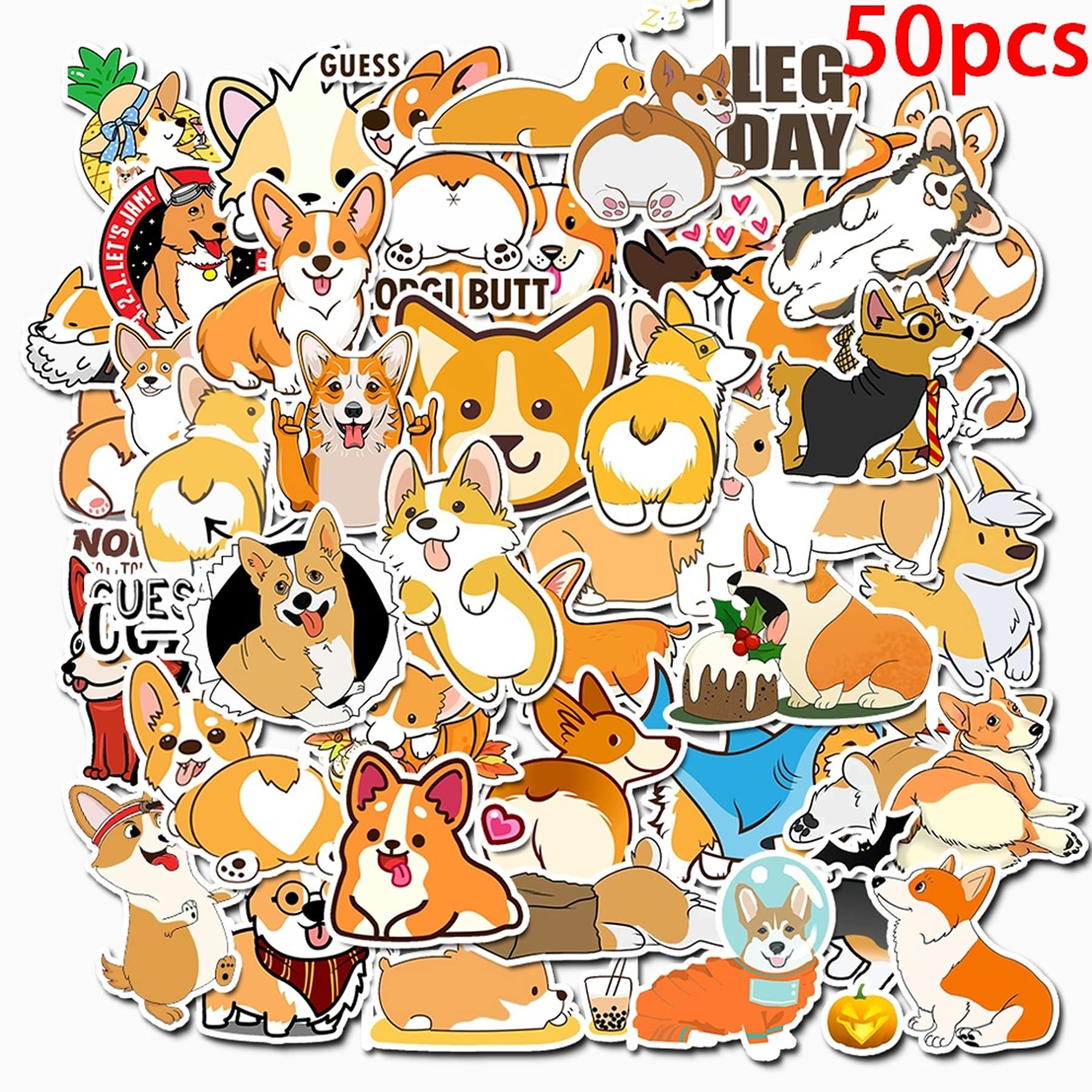 50Pcs Welsh Corgi Pembroke Stickers - Cute Dog Vinyl Decals for Kids, Teens & Adults - Waterproof Puppy Stickers for Scrapbooking, Laptop, Water Bottle, Skateboard, Journaling - Perfect for DIY Crafts, School Projects & Gift Giving