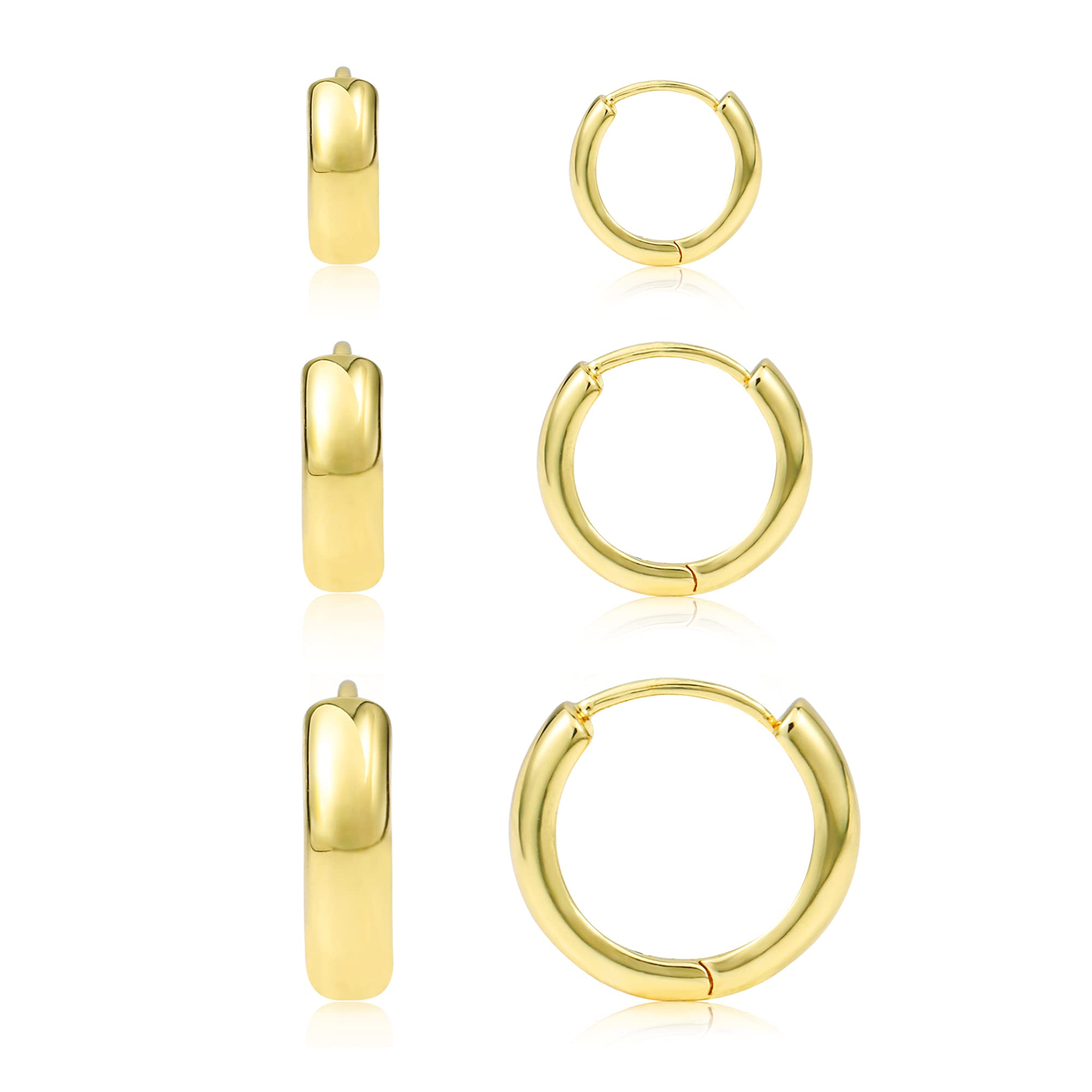 Small Hoop Earrings | 14K Gold & Sterling Silver Huggie Hoops | Minimalist Chunky Earrings Set for Women, Men & Girls | Everyday Wear, Gift Giving & Special Occasions