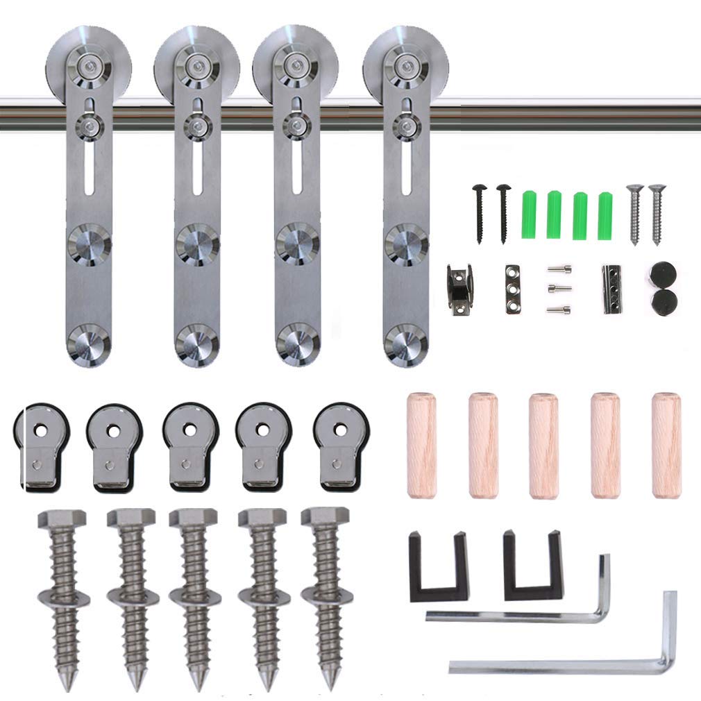 9FT Stainless Steel Sliding Double Barn Door Hardware Track Kit - Heavy Duty, Easy Installation with Round Hangers - Perfect for Farmhouse, Loft, and Industrial Style Homes