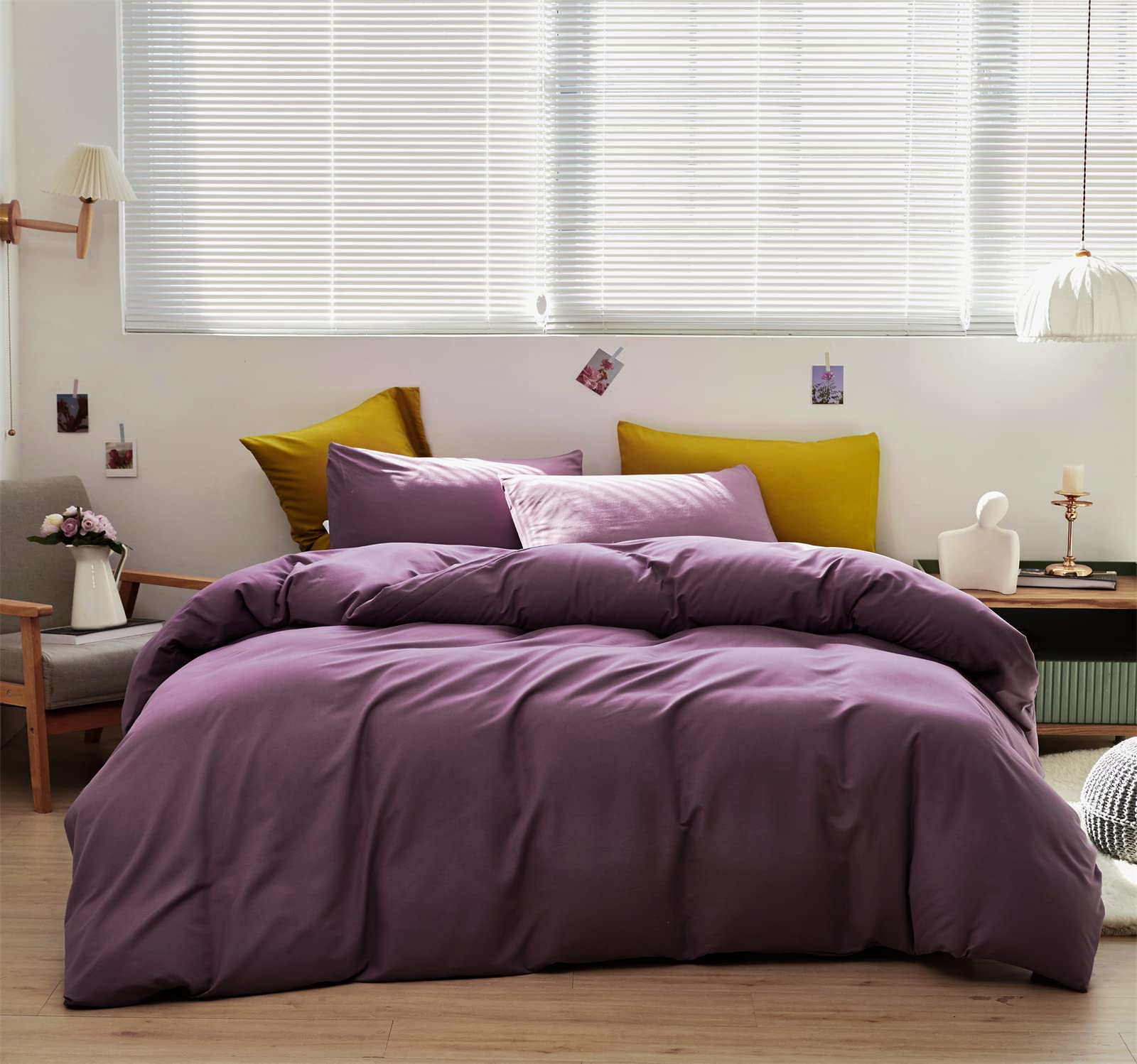 Karever Purple Comforter Set California King - 3 Piece Grape Color Bedding | Hotel Quality Lightweight & Breathable Solid Comforter for Women | Perfect for Master Bedroom, Guest Room & Dorm Decor