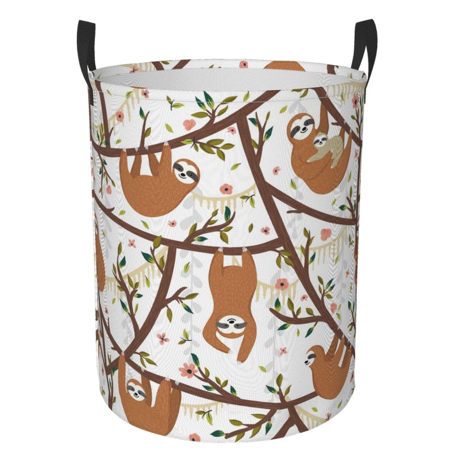 Cute Sloth Collapsible Laundry Basket with Handle - Waterproof Fabric Hamper for Clothes, Toys & Bathroom Storage - Foldable Organizer Bin for Dirty Laundry, Bedroom & Nursery (Perfect for Kids Room, Dorm or Small Spaces)