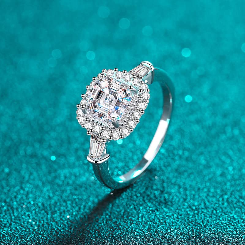 2 Carat D Color VVS1 Asscher Cut Moissanite Diamond Ring for Women - S925 Sterling Silver 18K Gold Plated Engagement Ring - Wedding, Valentine's Day, Birthday Gift with Certificate - Perfect for Proposals, Anniversaries & Special Occasions