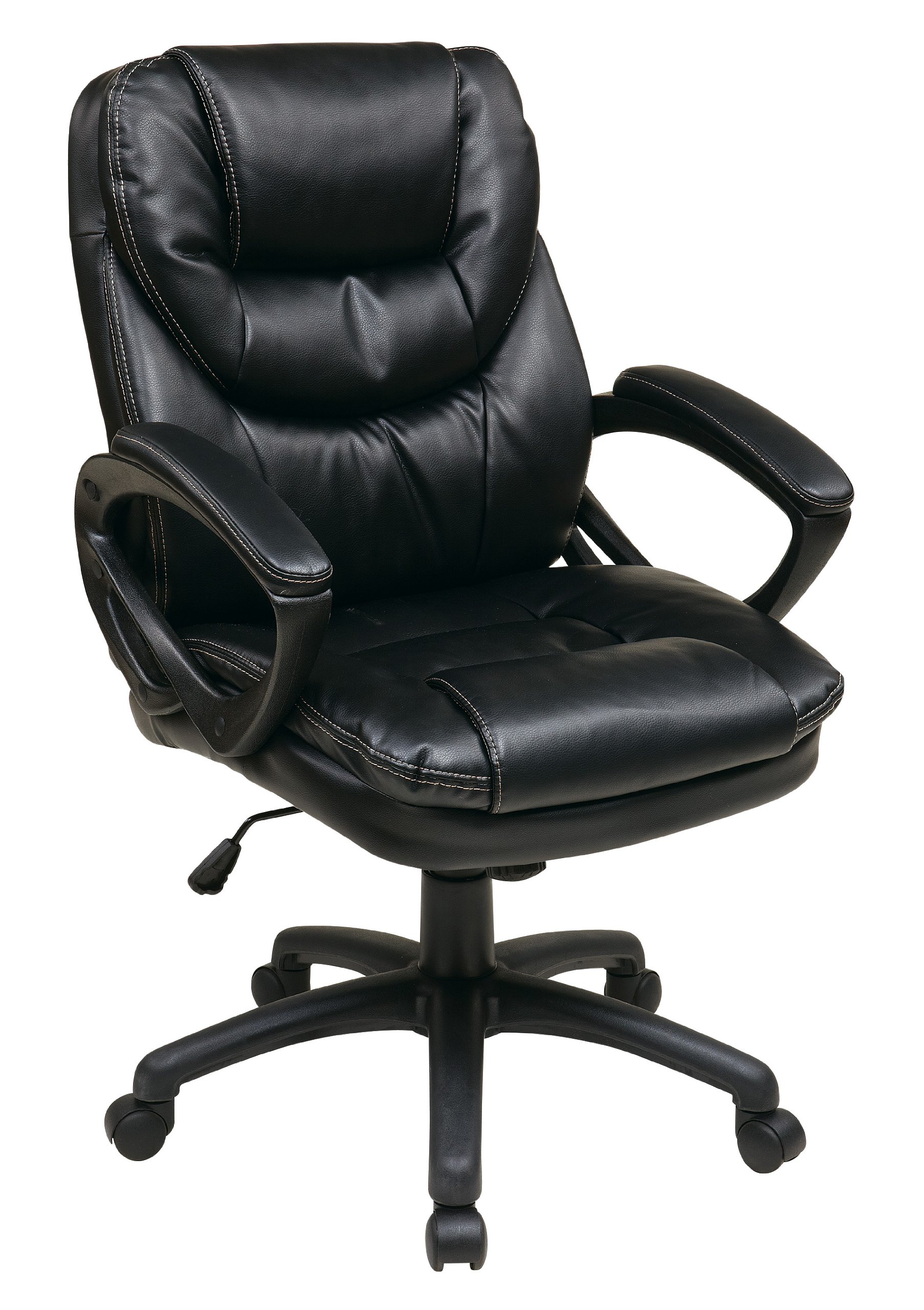 Office Star FL Series Faux Leather Adjustable Executive Office Chair with Lumbar Support & Padded Arms - Ergonomic Desk Chair for Home Office & Workspace - Black