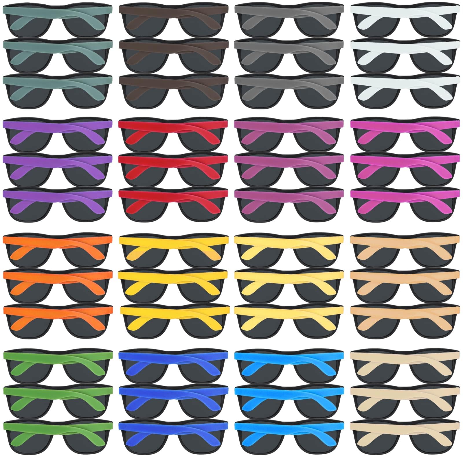 48 Pack 16 Colors Neon Party Sunglasses - 80’s Retro Style Bulk Sunglasses for Carnival, Beach Party, Pool Party & Birthday Favors - Fun Summer Accessories for Boys & Girls - Perfect for Goody Bags, School Gifts & Outdoor Events