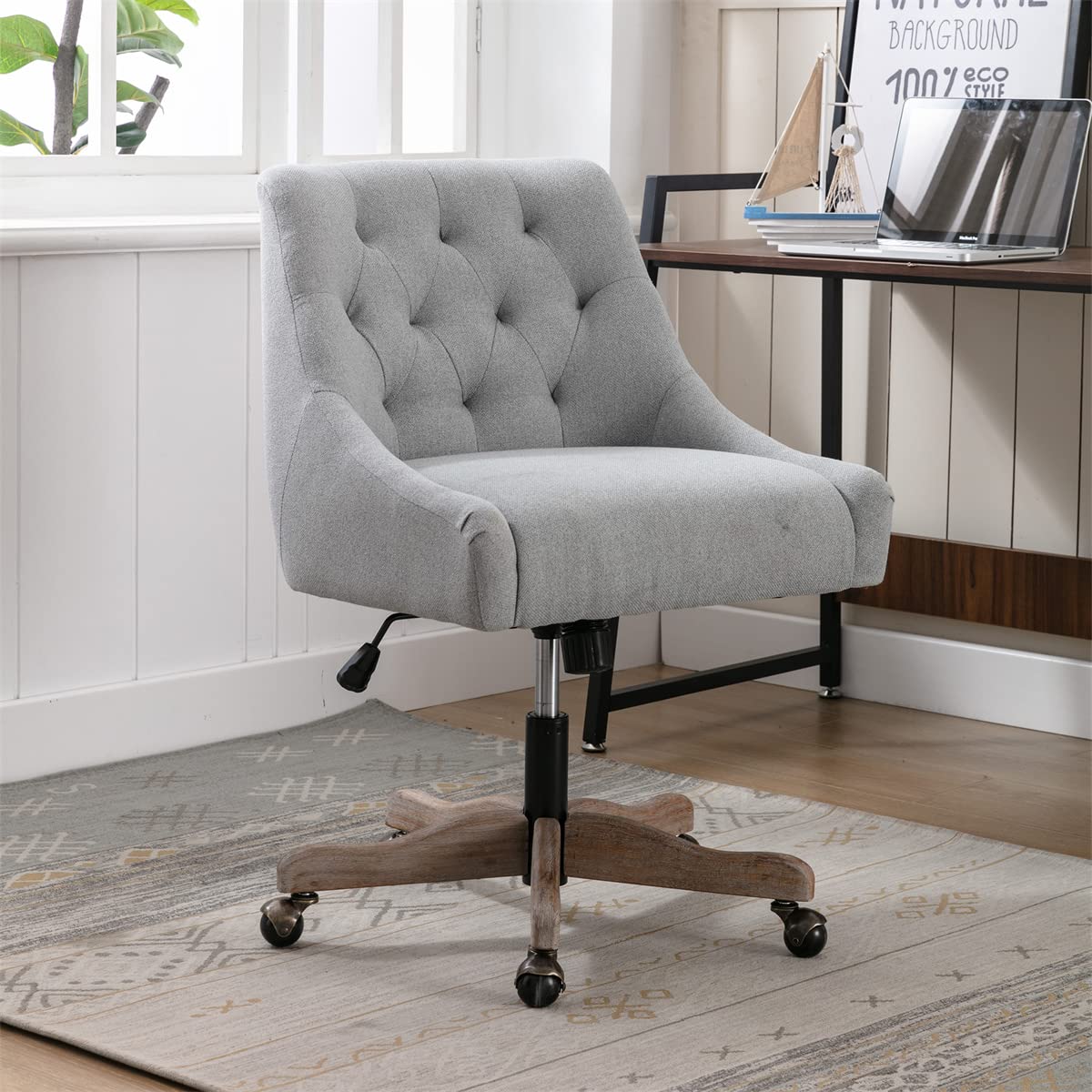 TRIPLE TREE Swivel Office Chair - Adjustable Height Ergonomic Desk Chair with Wheels, Tufted Curved Back Support for Home Office, Gaming & Living Room - Modern Gray Task Chair for Work, Study & Relaxation