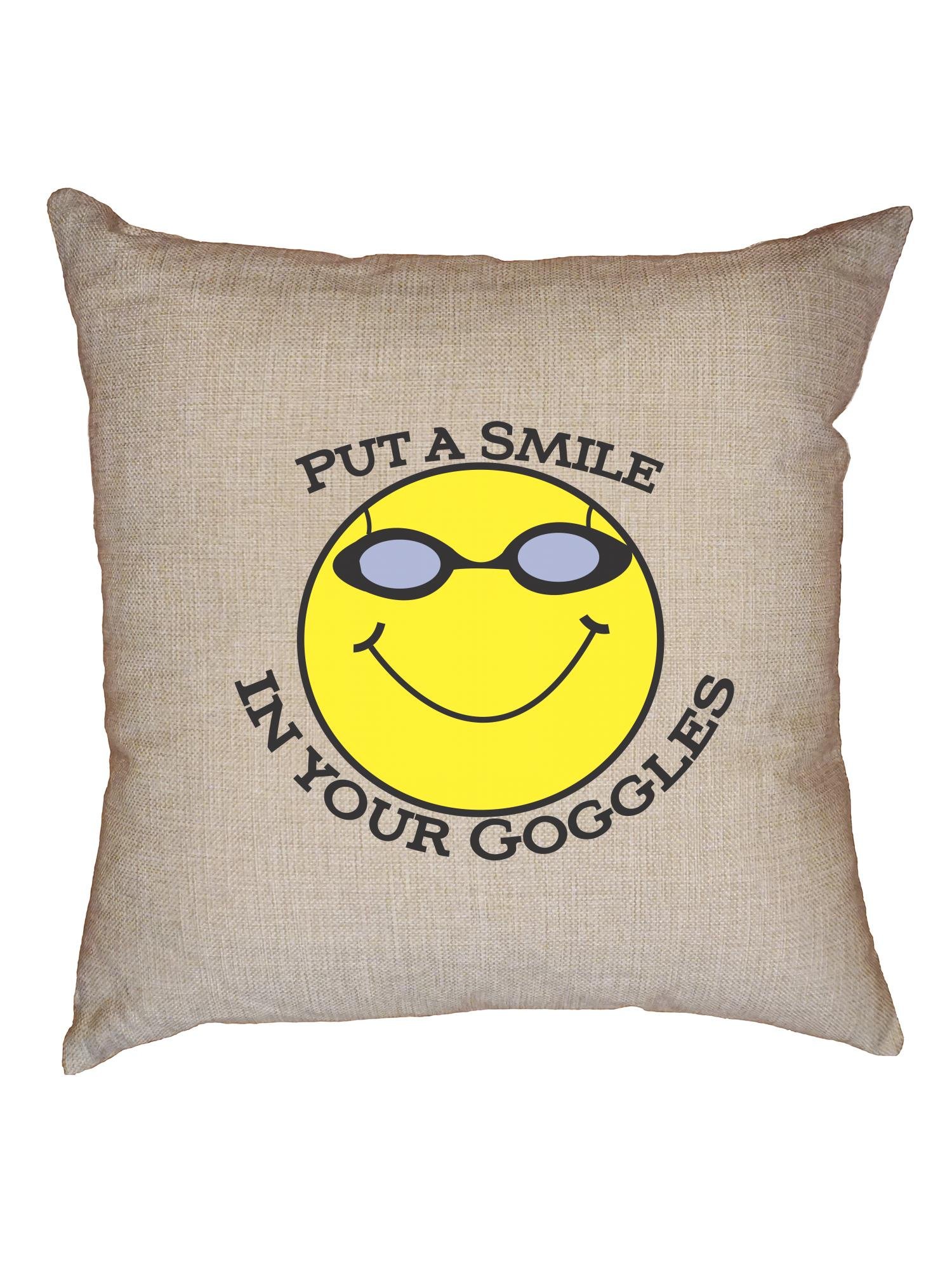 Happy Smiley Face Yellow Linen Throw Pillow Cover with Insert - Hollywood Thread Decorative Cushion for Sofa, Bed & Home Decor