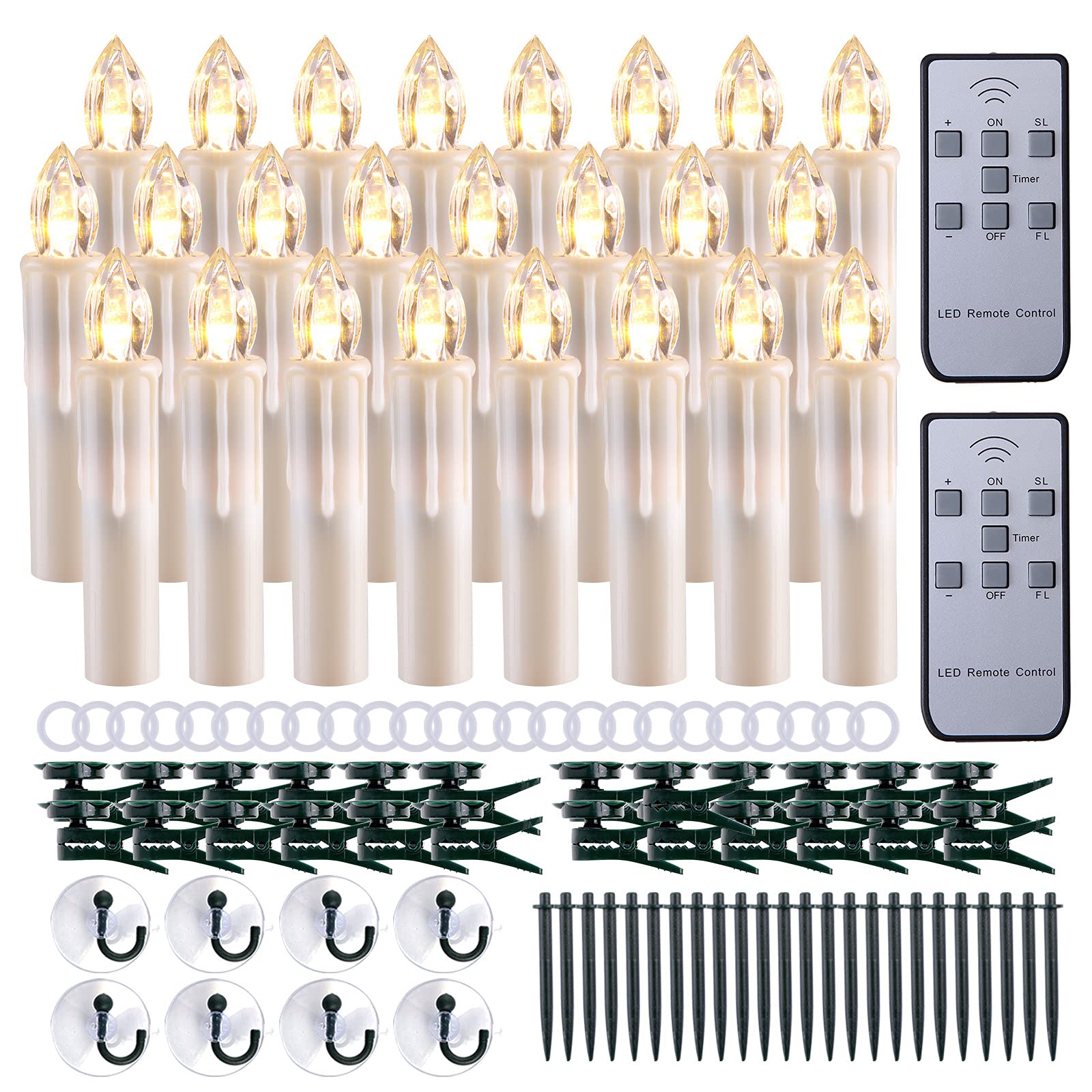 24PCS LED Taper Candles with Remote & Timer - Battery Operated Flameless Flickering Candles Warm White - Christmas Tree Decor, Window Candles - Perfect for Holiday Party, Wedding, Home & Church Decoration