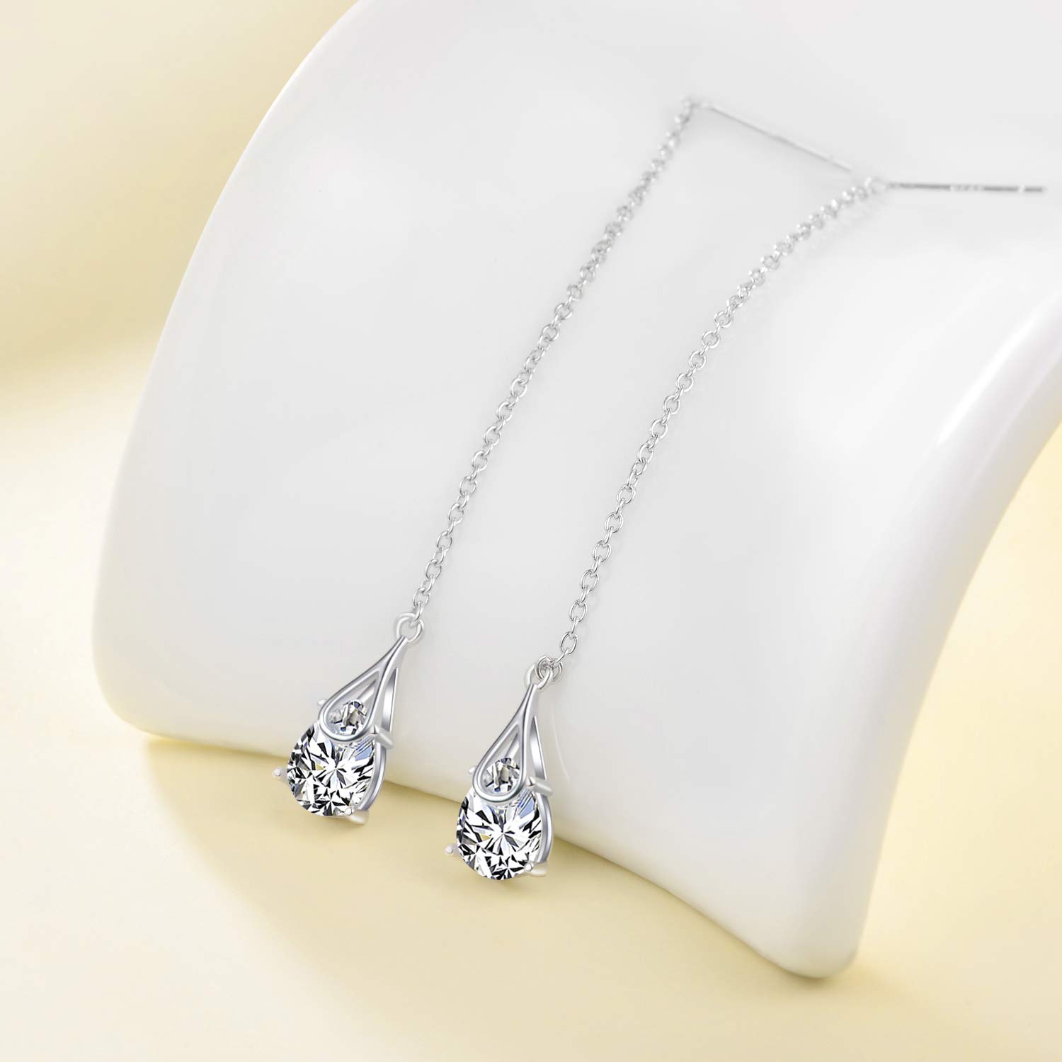 POPLYKE Sterling Silver CZ Threader Earrings - Dainty Teardrop Chain Ear Cuff for Women & Girls | Perfect for Parties, Weddings & Everyday Elegance