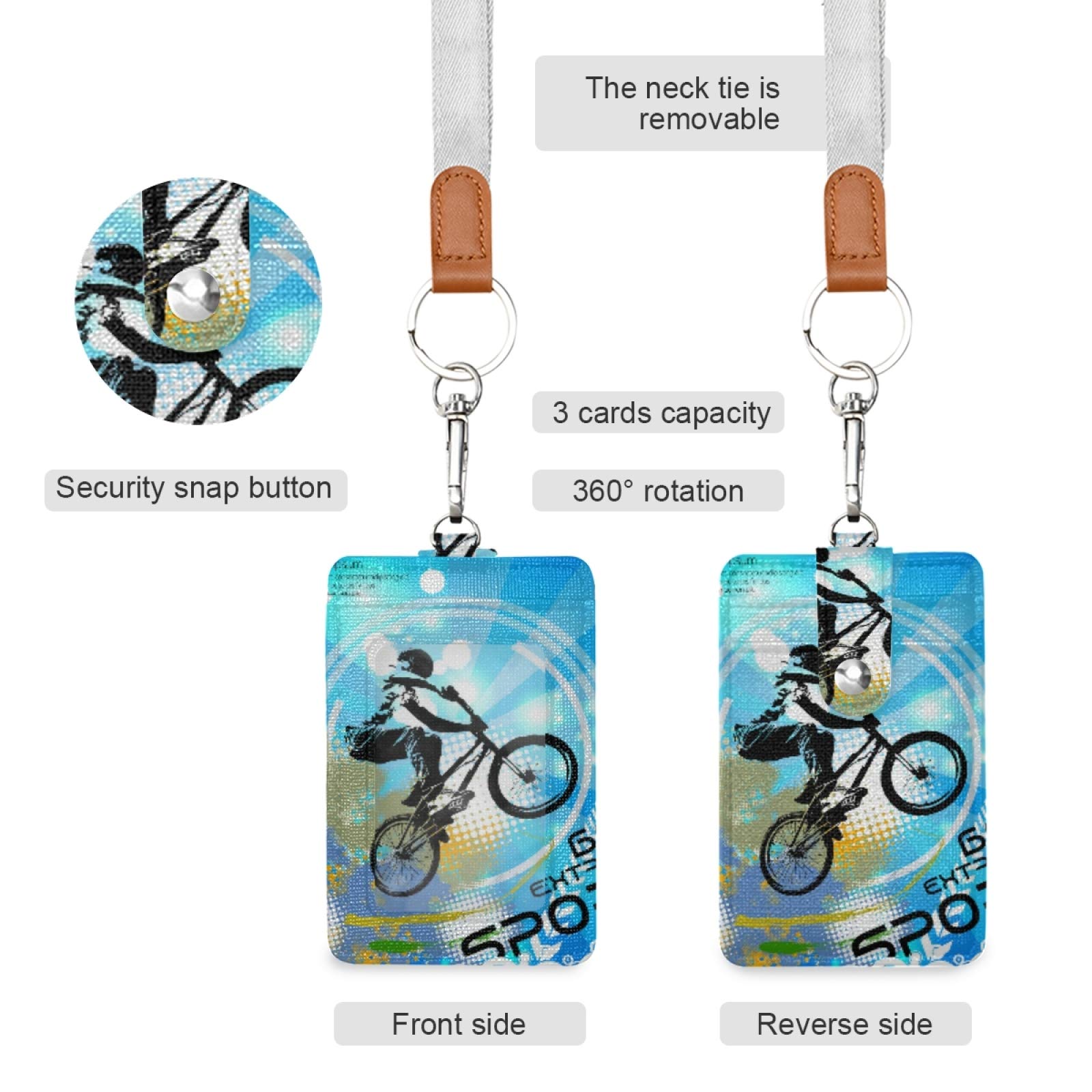 BMX Rider Vertical Leather ID Badge Holder with Lanyard - Office & School Staff Accessory