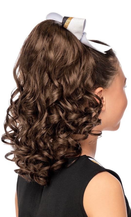 Cheerleader Curly Hairpiece for Cheerleading & Dance - Rose Gold Wig for Pom Poms, Pep Rallies & Performances