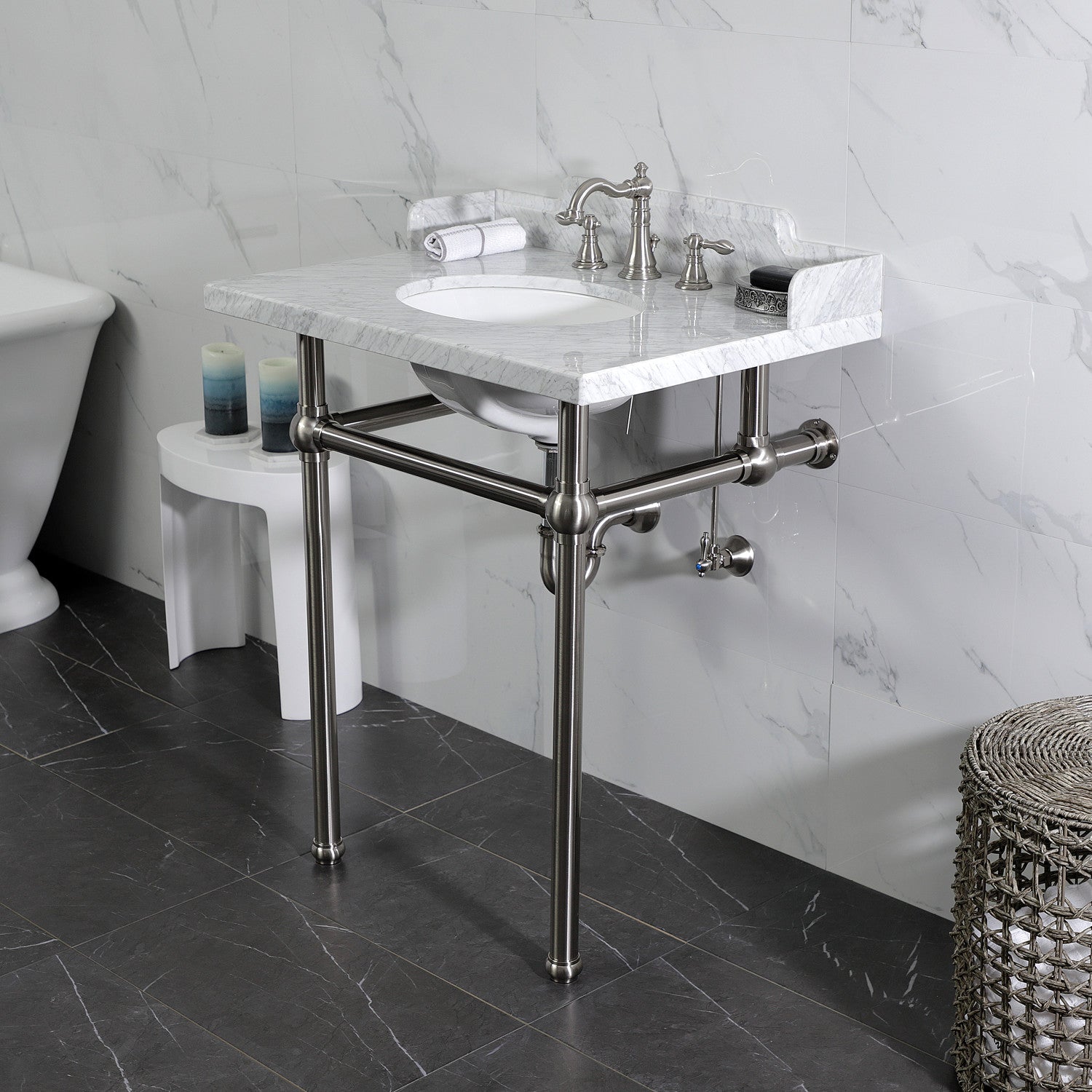 American Classic FSC1978ACL 3-Hole Widespread Bathroom Faucet with Pop-Up Drain - Brushed Nickel Finish - Perfect for Modern Bathroom Vanities and Powder Rooms
