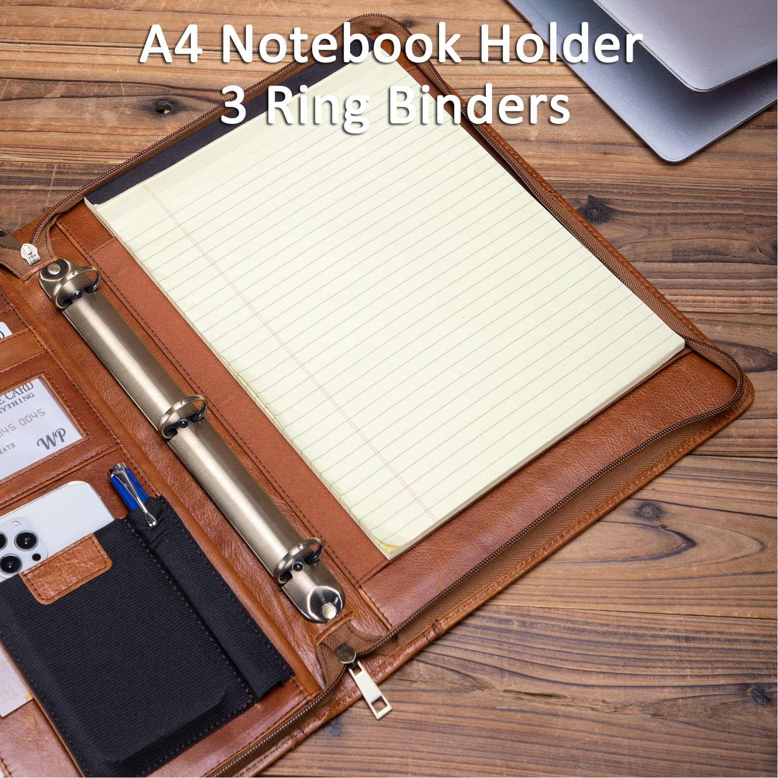 Premium Full Grain Leather Portfolio with 3-Ring Binder | Customizable Zippered A4 Notebook Holder | Oil-Tanned Professional Organizer for Men & Women | Perfect Gift for Business, Office & Executive Use