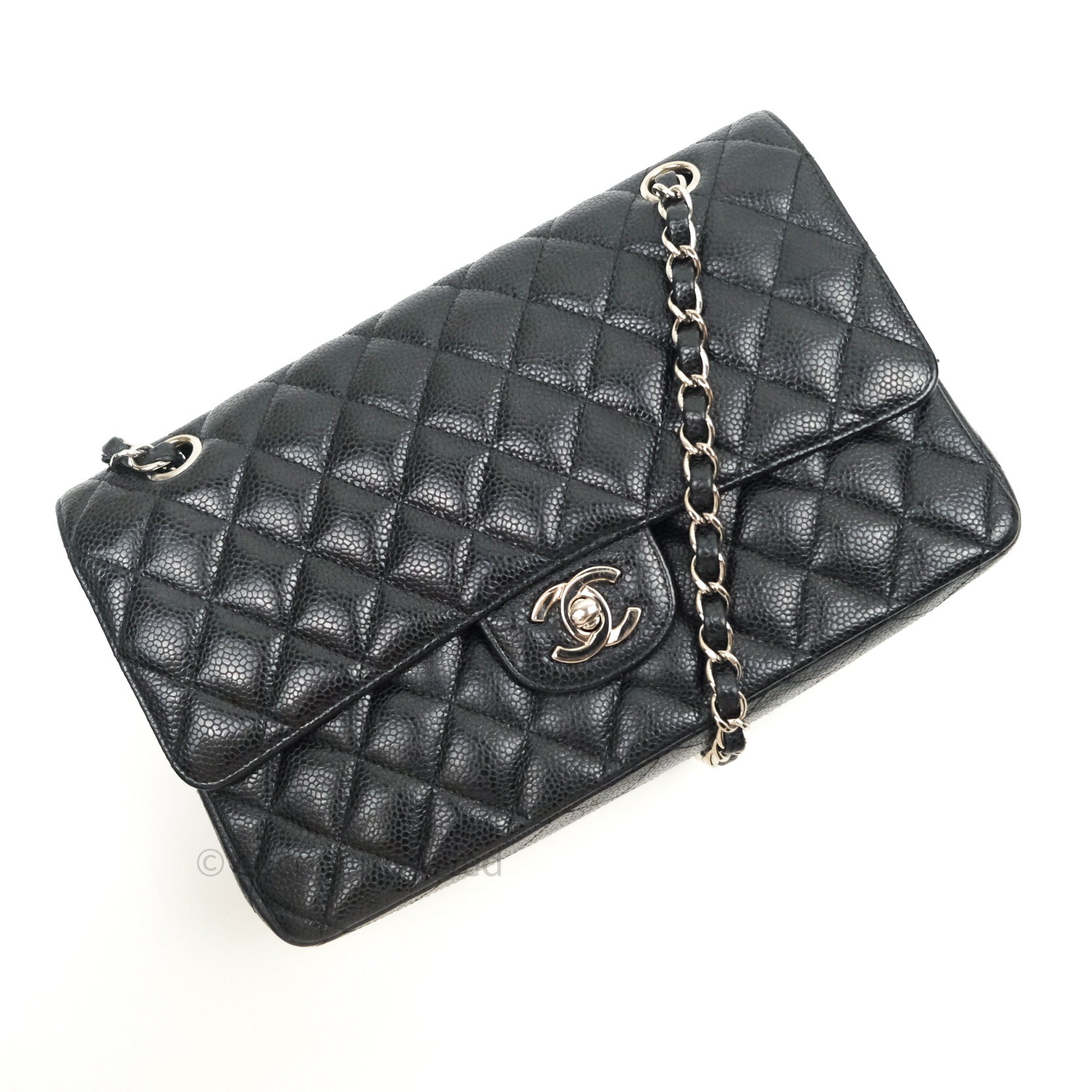 Chanel Classic Medium Double Flap Bag Black Caviar Leather with Silver Hardware - Luxury Shoulder Bag for Women, Perfect for Work, Evening Events & Special Occasions
