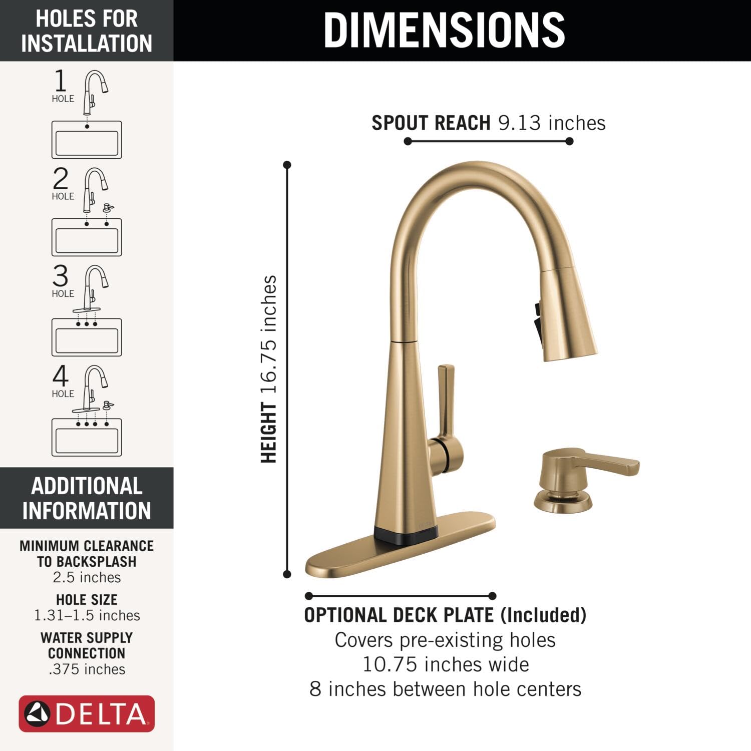 Delta Gold Kitchen Faucet with Touch2O & Soap Dispenser for Modern Sinks