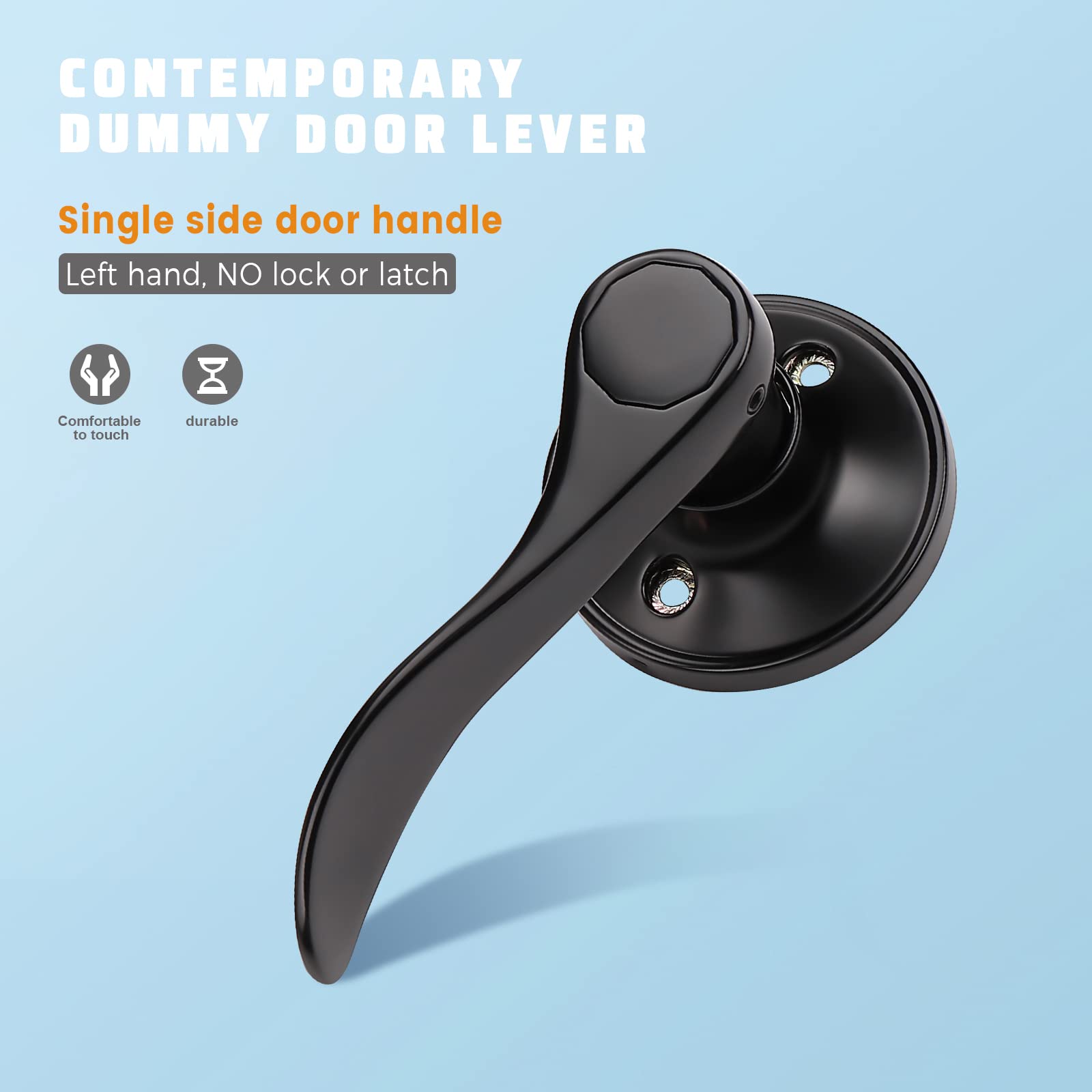 KNOBWELL 3-Pack Black Dummy Door Knobs - Matte Finish for Closet & Interior Doors (Left Hand) - No Lock/Latch
