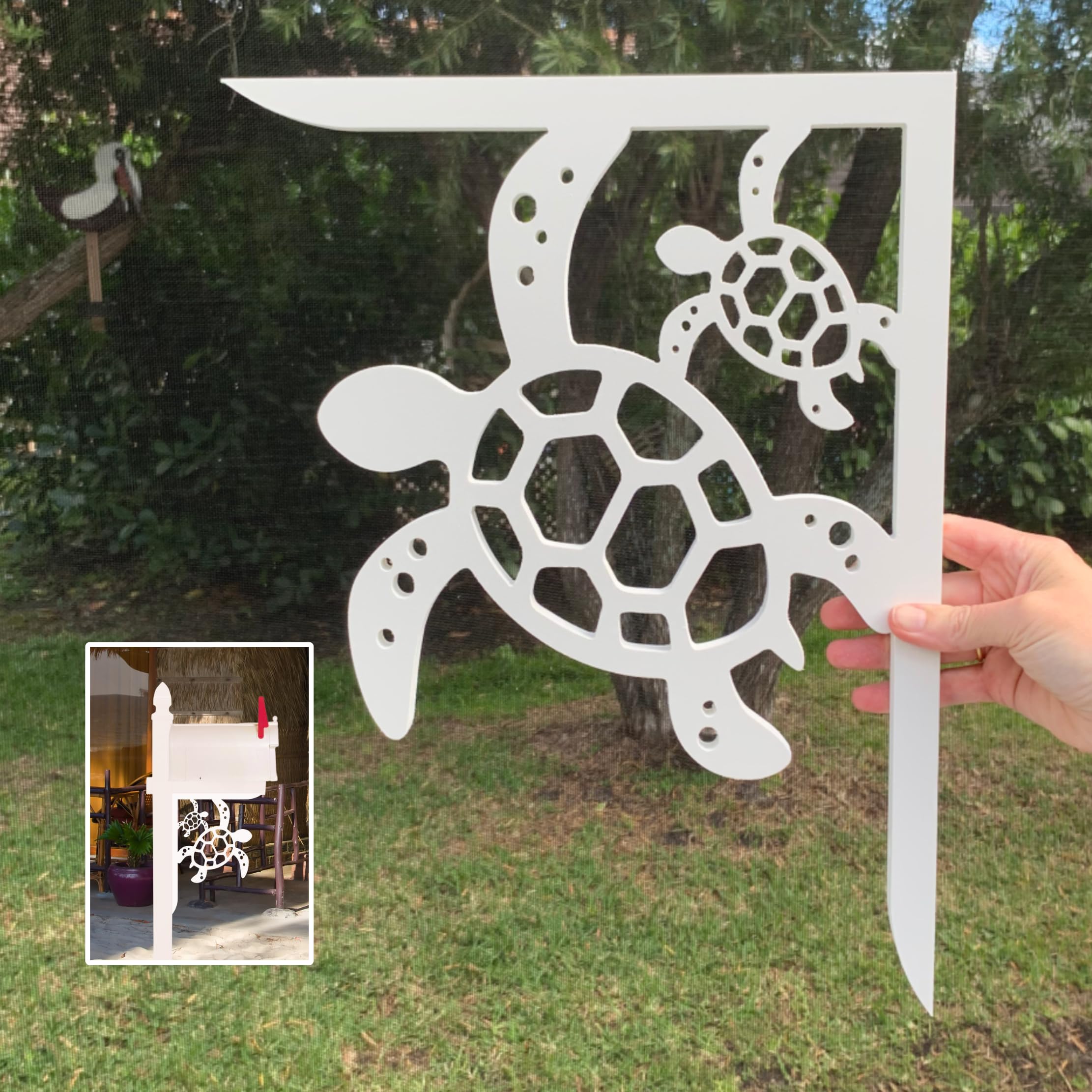 Durable Turtle & Baby Mailbox Bracket - Medium Size 16x12 Inches - Weatherproof Outdoor Decorative Holder for Garden, Yard & Front Porch Decor