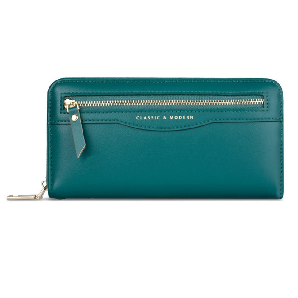 YBNGUAA Genuine Leather Women's Wallet - Slim Zipper Card Holder for Phone, Coins, Money & Receipts (Green) | Perfect for Everyday Use, Travel & Gift Giving