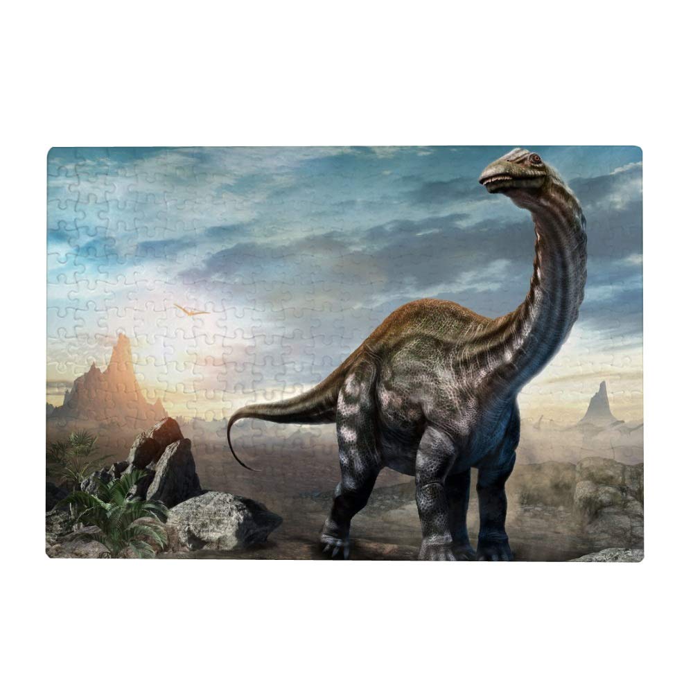 ColourLife 300/500/1000 Piece Wooden Jigsaw Puzzle - Apatosaurus Dinosaur Scene Artwork for Adults & Teens, Multicolor | Educational Game, Stress Relief, Family Activity, Home Decor Gift