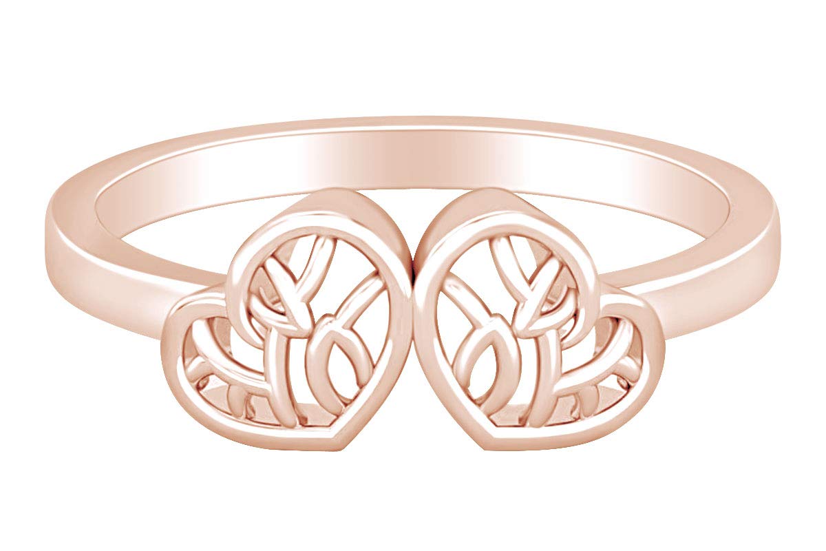 Affy Two Heart Band Ring - 14k Gold Over Sterling Silver Stackable Love Ring for Couples, Gift for Her, Valentine's Day Jewelry