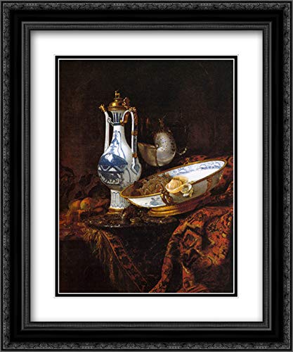 Willem Kalf Museum Art Print - 20x24 Black Ornate Framed Still Life with Aquamanile, Fruit & Nautilus Cup - Double Matted Wall Decor for Living Room, Dining Room or Office