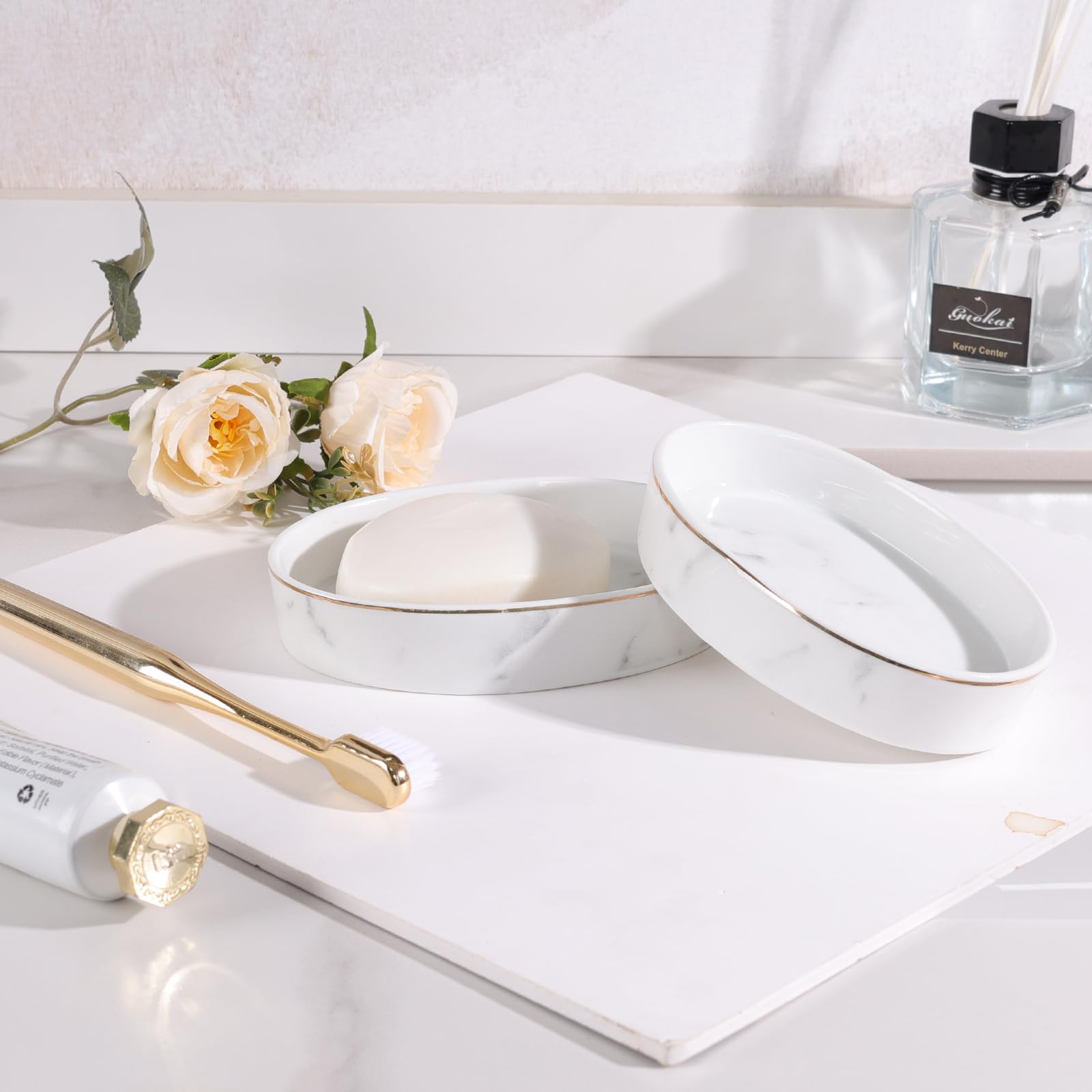 Ceramic White Marble Soap Dish - Oval Soap Holder for Shower, Bathroom & Kitchen Sink | Easy to Clean & Durable | Perfect for Bath Essentials Organization by ANTIS'S HOME