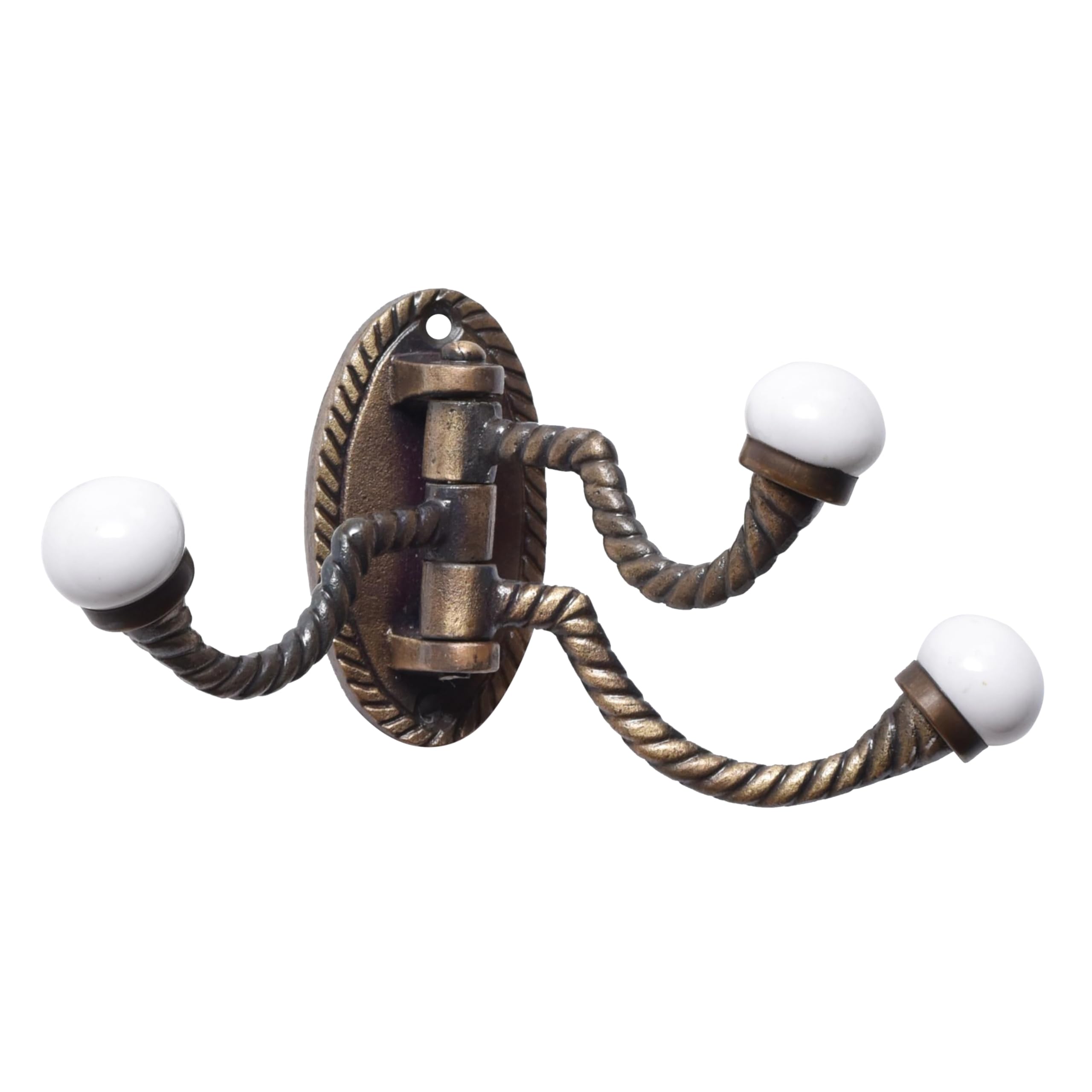Vintage Iron & Ceramic Swivel Wall Hooks - 3-Prong Foldable Coat Hangers for Towels, Robes & Jackets | Antique-Style Space-Saving Solution for Bathroom, Bedroom & Entryway Organization