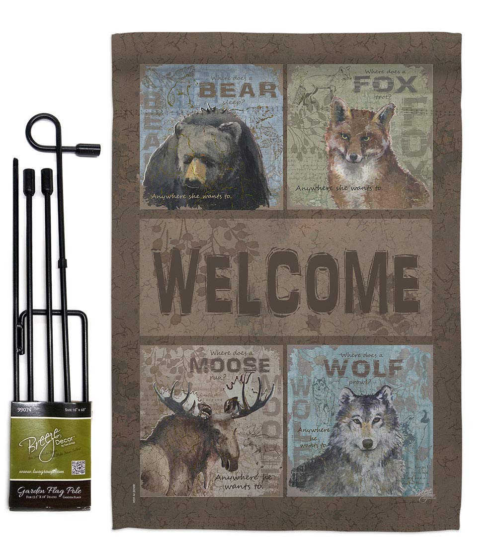 Wilderness Garden Flag Set - Deer Bear Wolf - Double-Sided Outdoor Decor for Yard & House