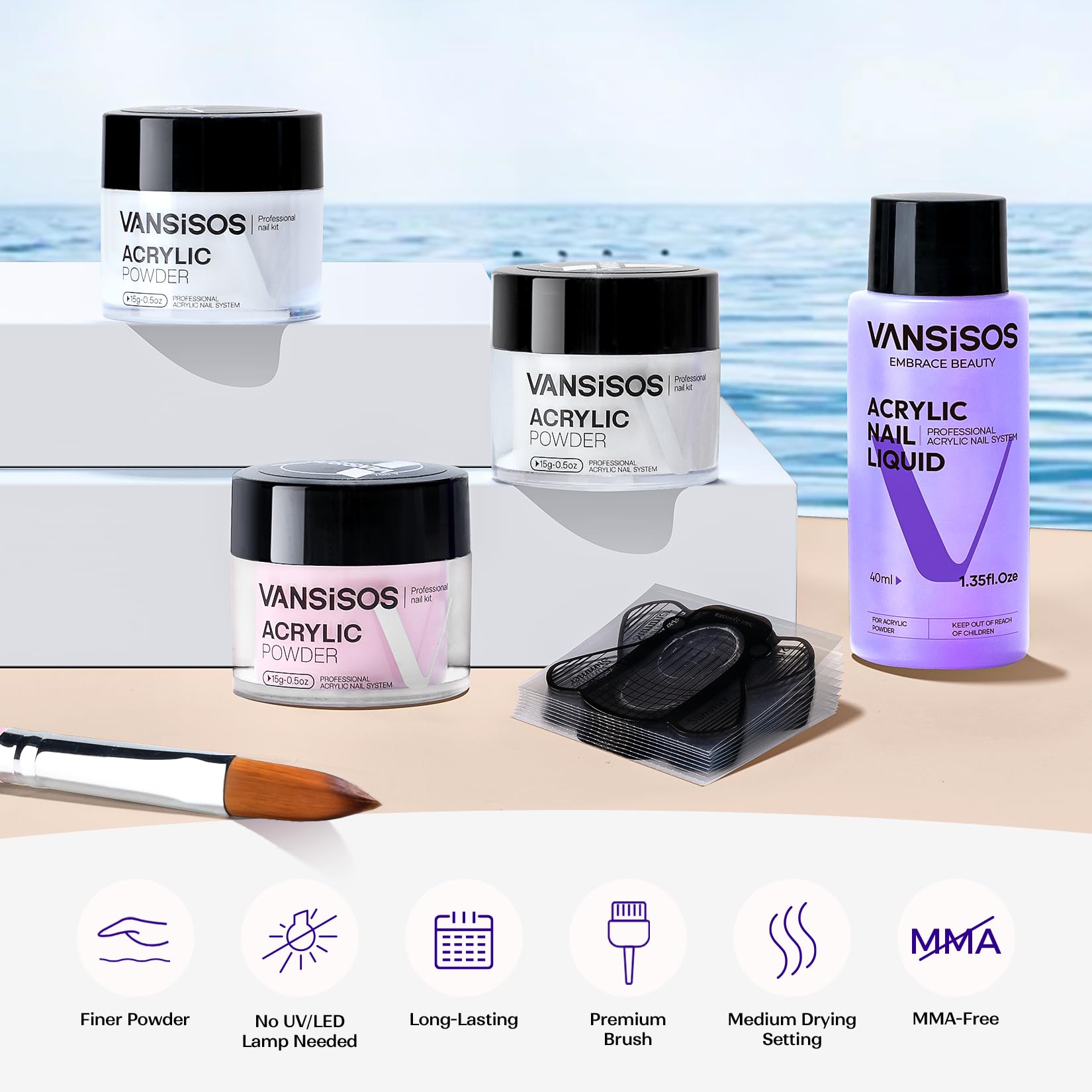 Professional Acrylic Nail Kit for Beginners - Clear White Pink Powder & Liquid Set with Nail Brushes | DIY Manicure & Salon Quality Nails at Home | Perfect for Parties, Weddings & Special Occasions