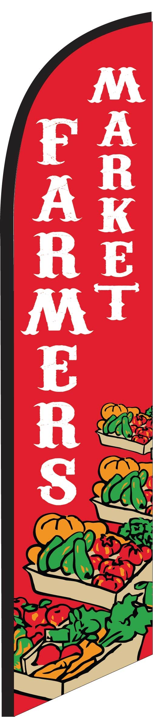 Farmers Market Feather Flag Kit with Cross-Base & Weight Donut - Outdoor Advertising Swooper Banner for Events, Grand Openings & Sales - Red