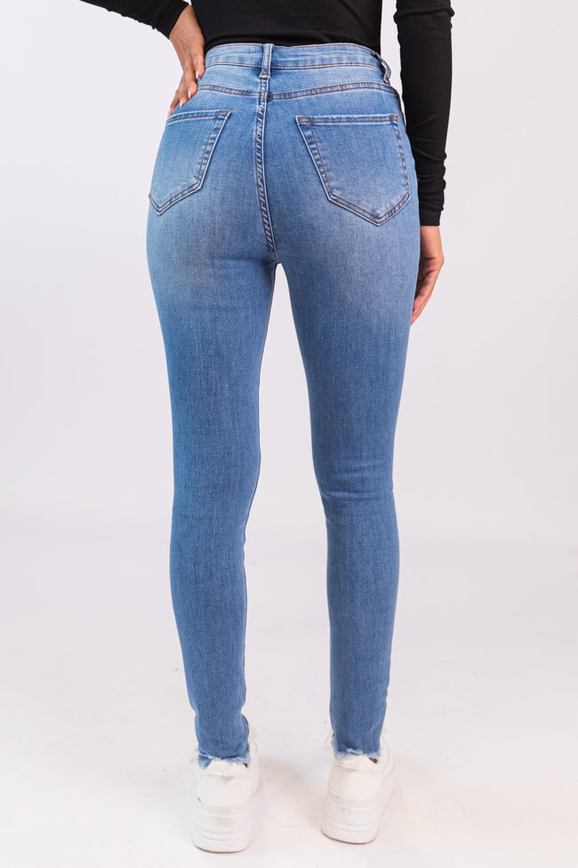 Chelsie Light Wash Distressed Knee Ripped Jeans for Women - High Waist Slim Fit Denim Pants - Casual Streetwear for Everyday Wear & Outfits