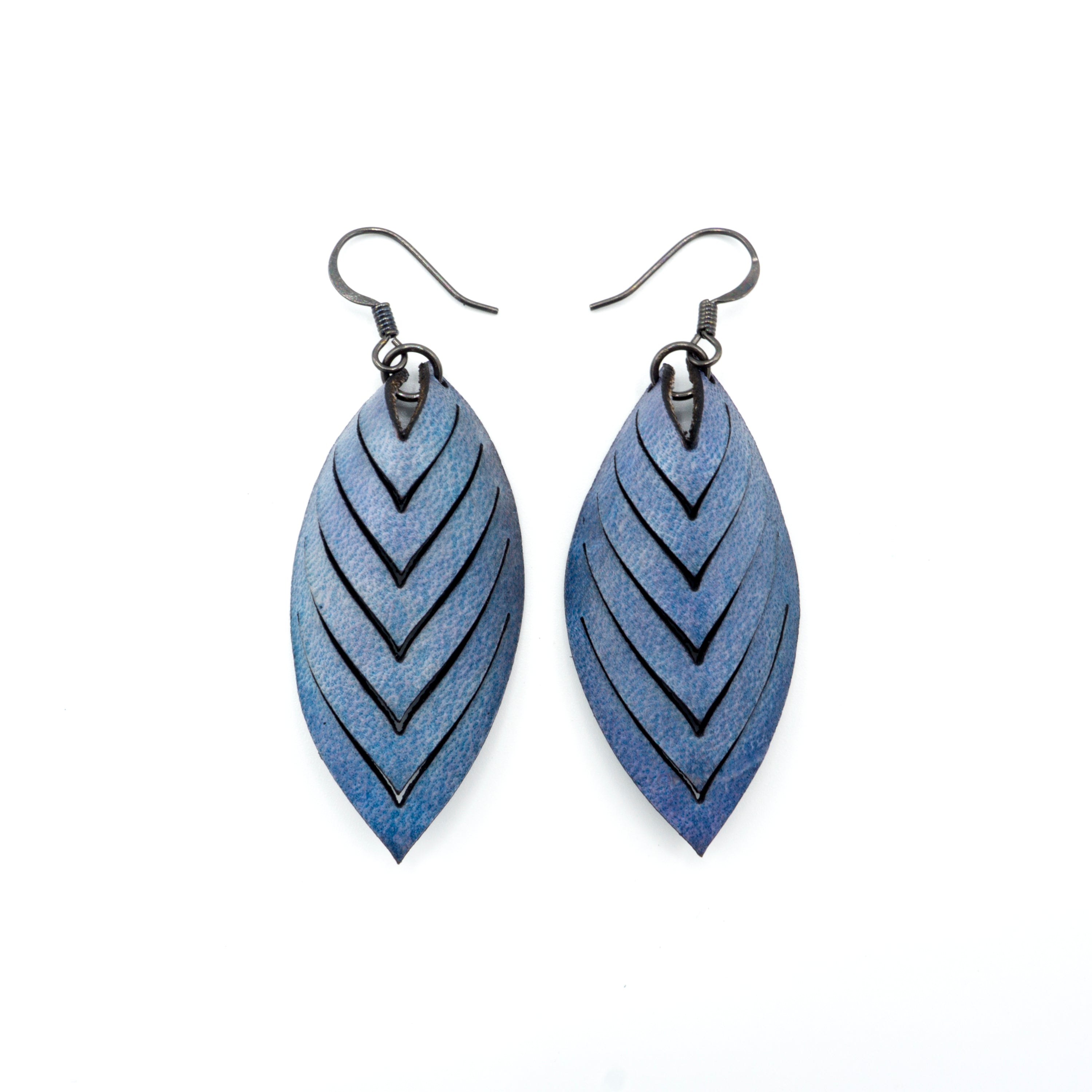 Terrabyte 14 [S] Light Navy Blue Leather Earrings for Women - Boho Chic Handmade Dangle Earrings for Casual Wear, Parties & Special Occasions