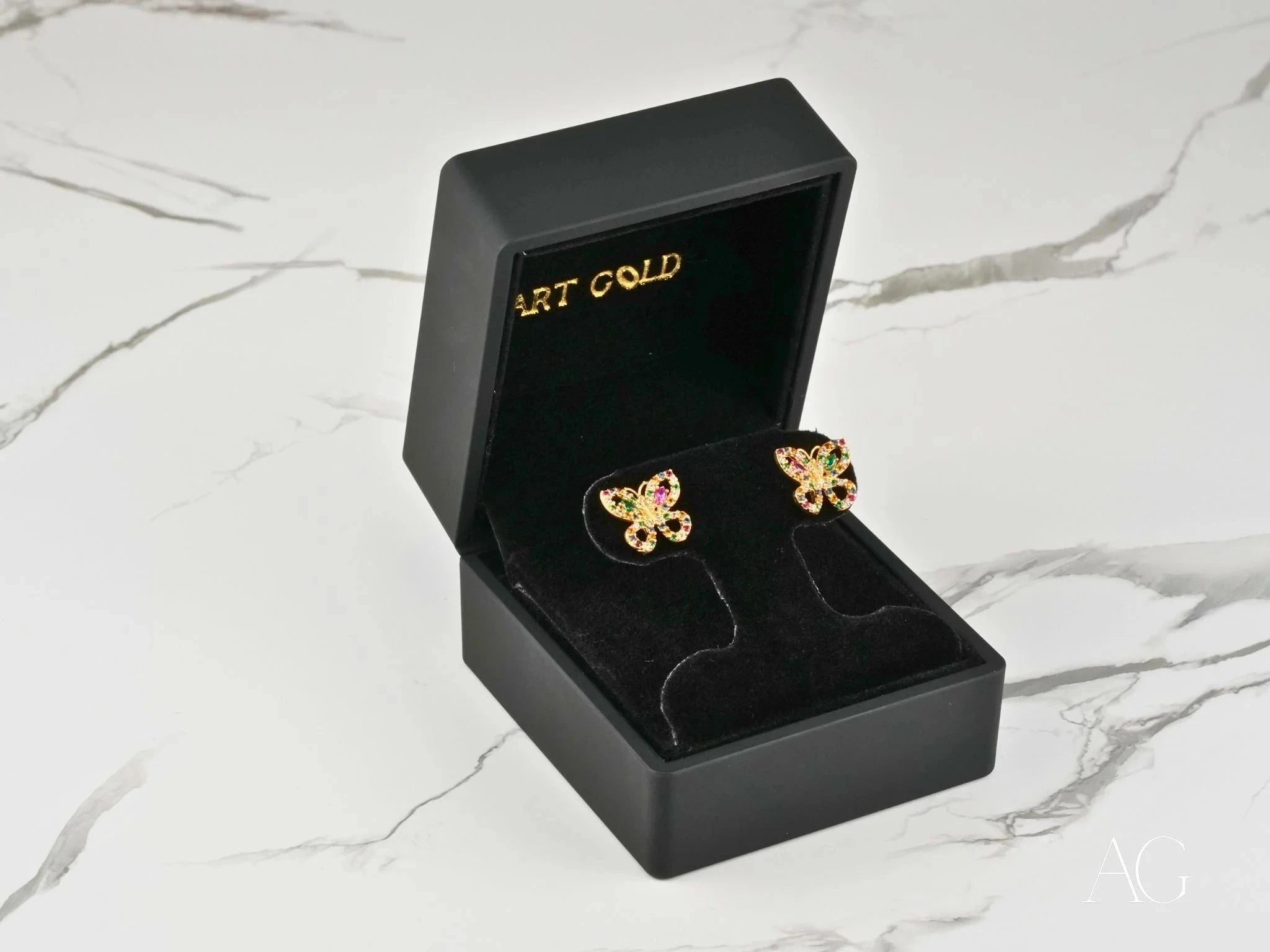 18K Gold Multicolor CZ Butterfly Earrings for Women - Elegant Colorful Flight Dangle Earrings - Perfect for Weddings, Parties & Special Occasions