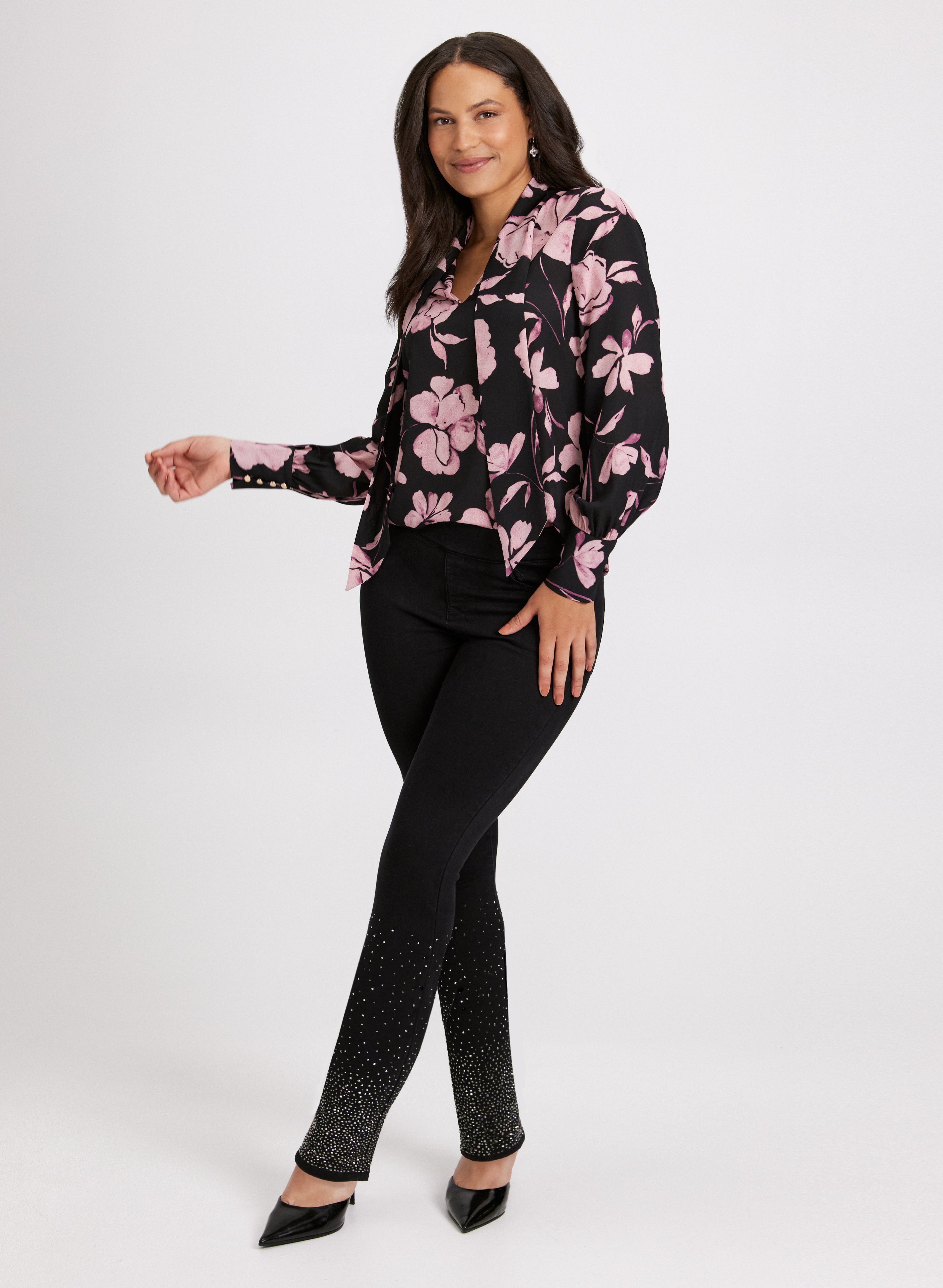 Floral Print Blouse & Slim Leg Jeans for Women - Stylish Casual Outfit for Spring Summer | Perfect for Office, Date Night & Weekend Wear