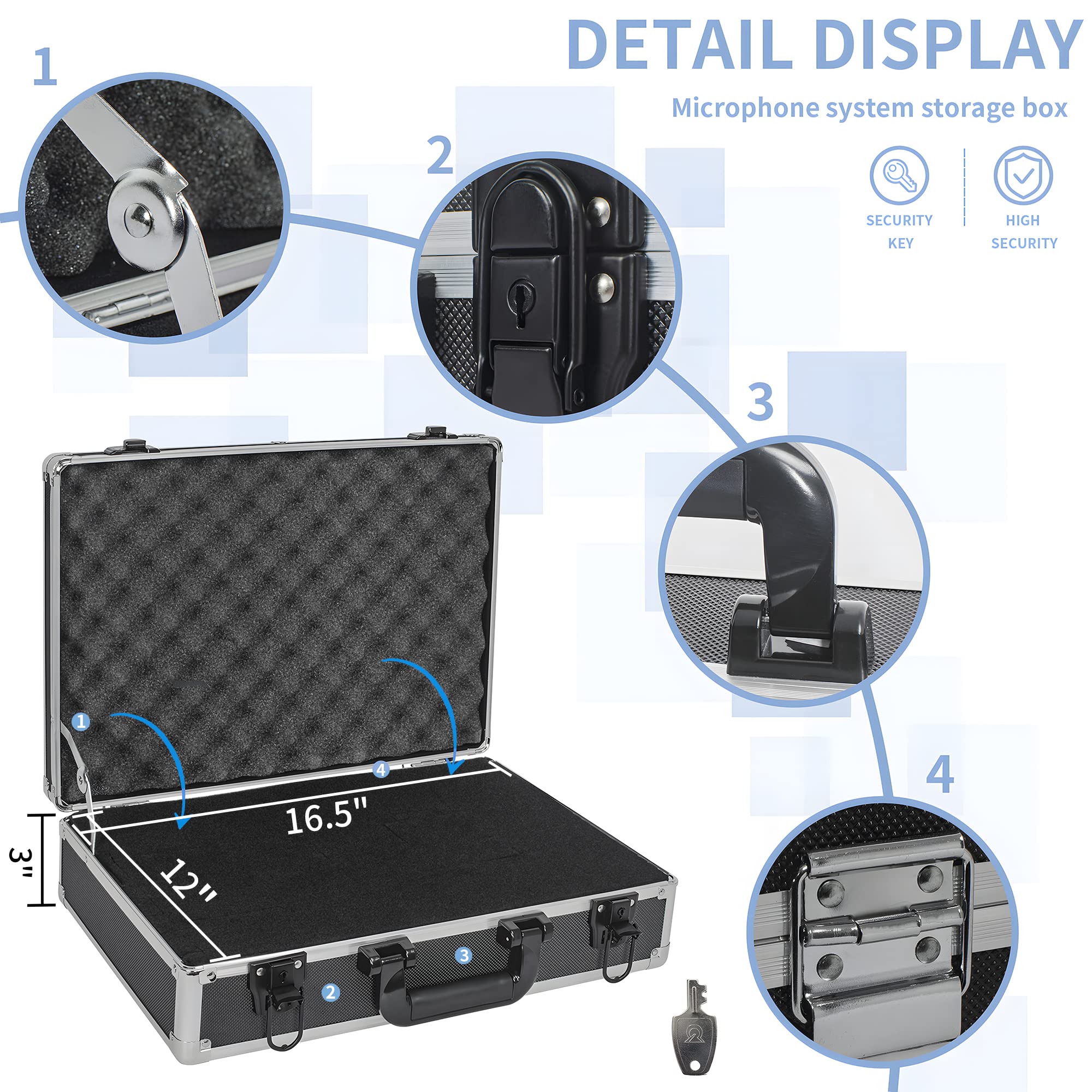 17 Inch Heavy Duty Aluminum Alloy Hard Shell Carrying Case - Protective Storage for Wireless Microphone Systems, Camera Equipment & Electronics - Customizable Pre-Cut Foam Interior - Perfect for DJ Gear, Photography & Travel Accessories - Durable Black Case for Professional Use