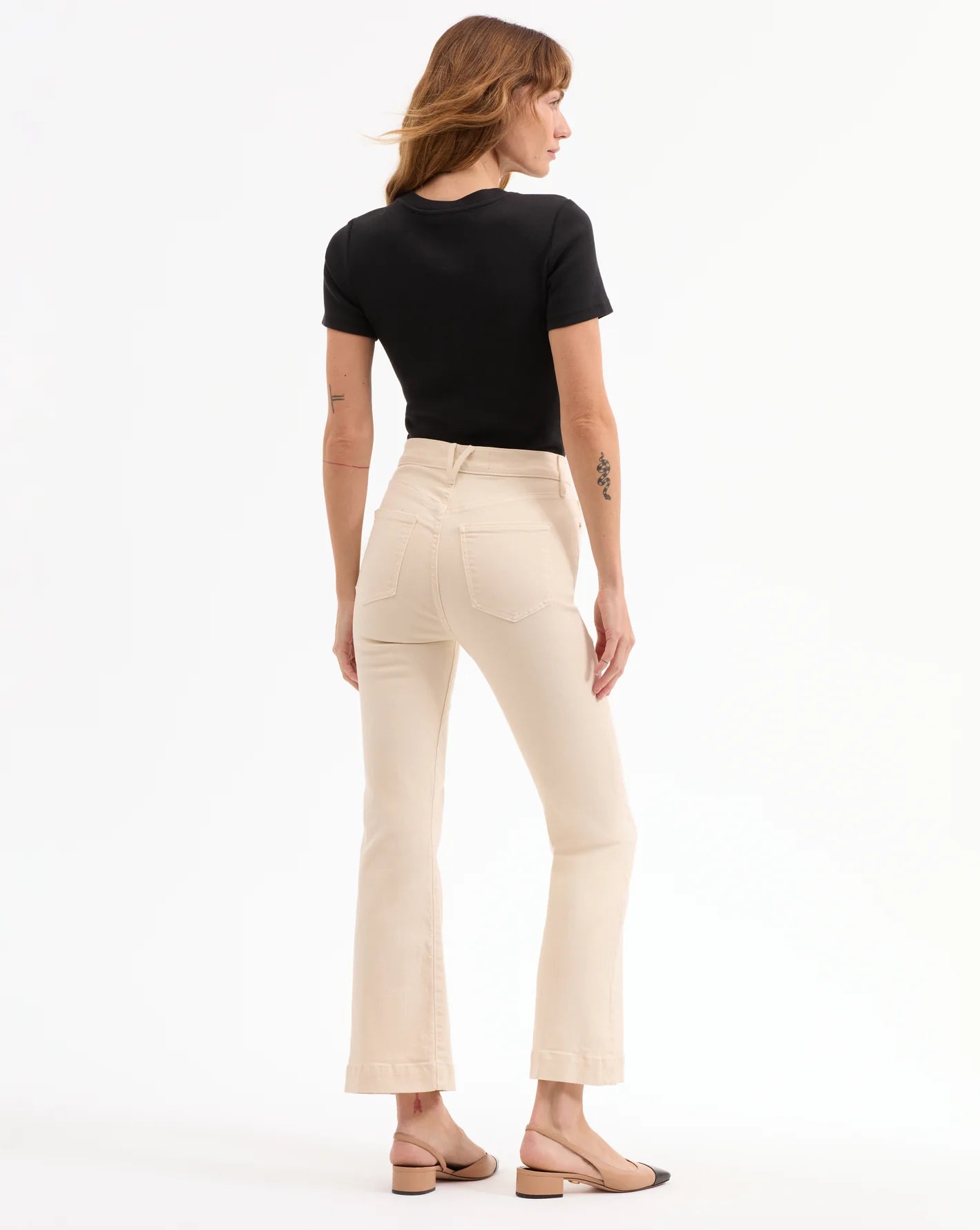 Carson Kick Flare Jean in Ecru - Women's High Waisted Bootcut Denim Pants for Casual Wear & Office Outfits