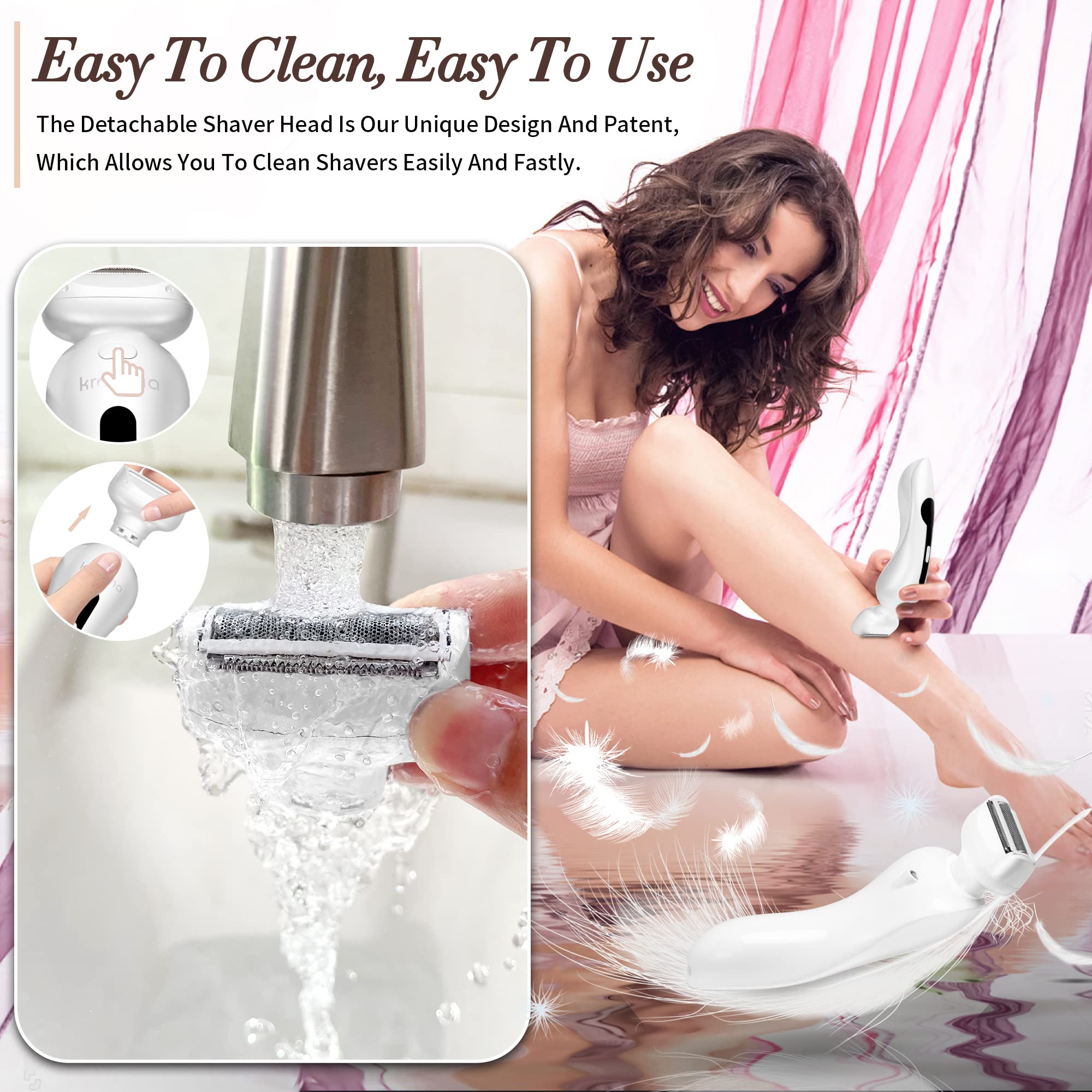 Best Electric Shaver for Women - Rechargeable Cordless Bikini Trimmer for Legs, Underarms & Pubic Hair | Wet/Dry Use with Detachable Head | Perfect for Travel, Gym & Sensitive Skin Care