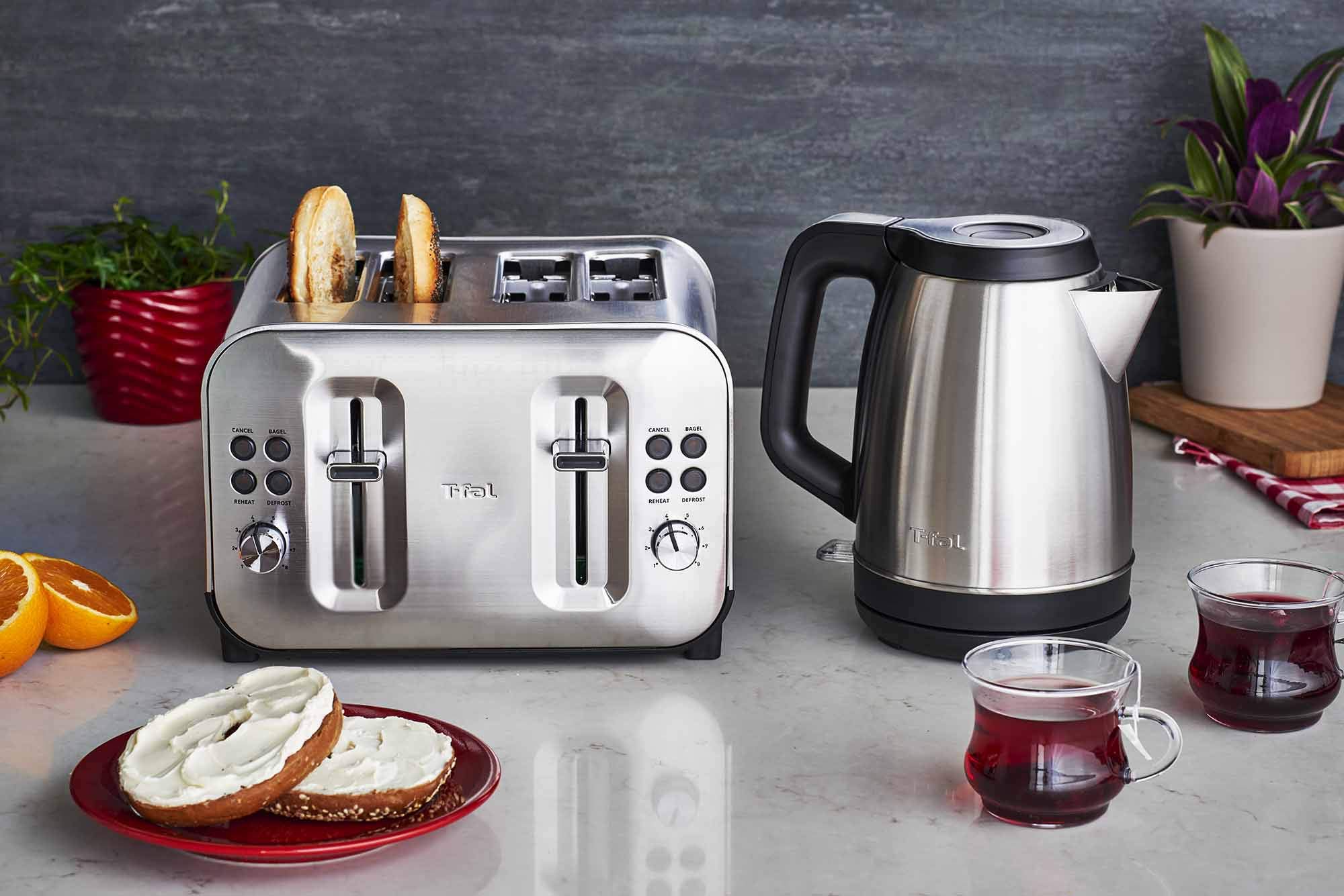 T-Fal TF684D50 4-Slice Stainless Steel Toaster - Perfect for Bread, Bagels, Snacks & Reheating with 8 Browning Settings - Ideal for Breakfast, Office & Dorm Use - Silver